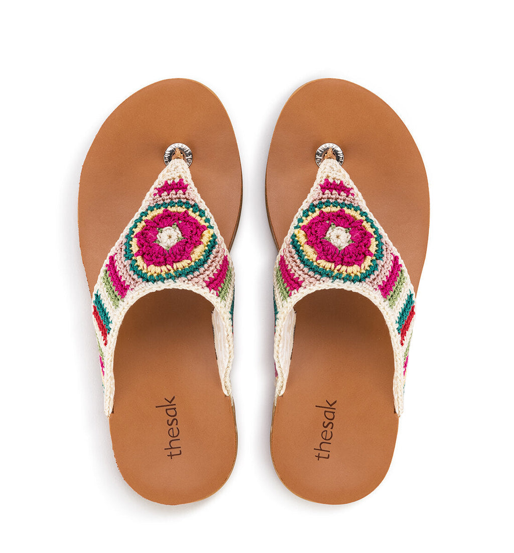 The Sak Shana Sandal - Hand Crochet - Seashore Stripe With Boho Wanderlust