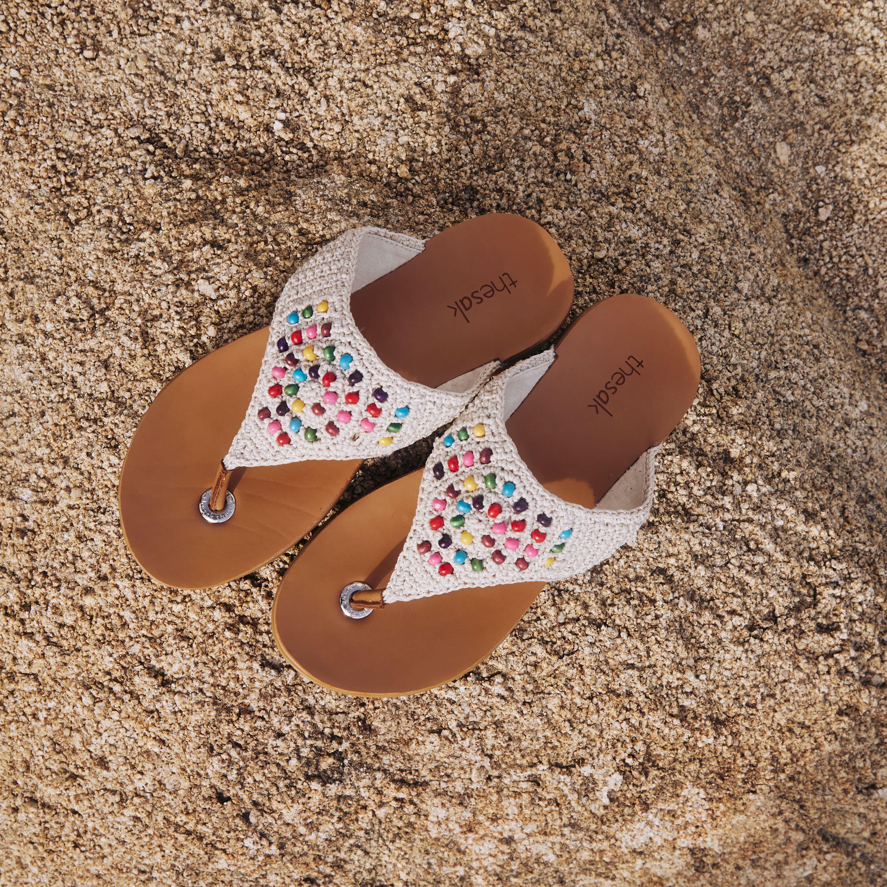 The Sak Shana Sandal - Hand Crochet - Ecru Multi Beads