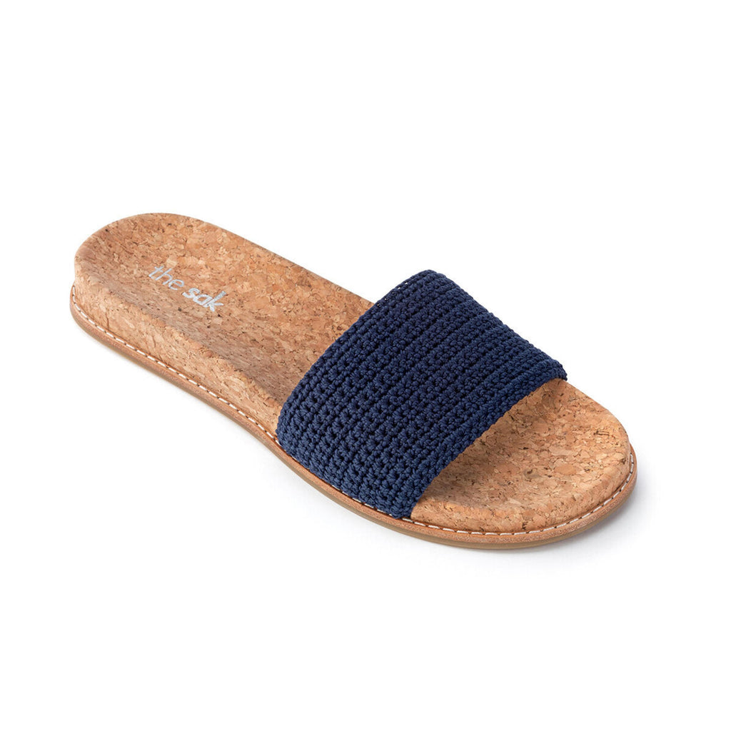The Sak Mendocino Slide Sandal - Hand Crochet - Denim