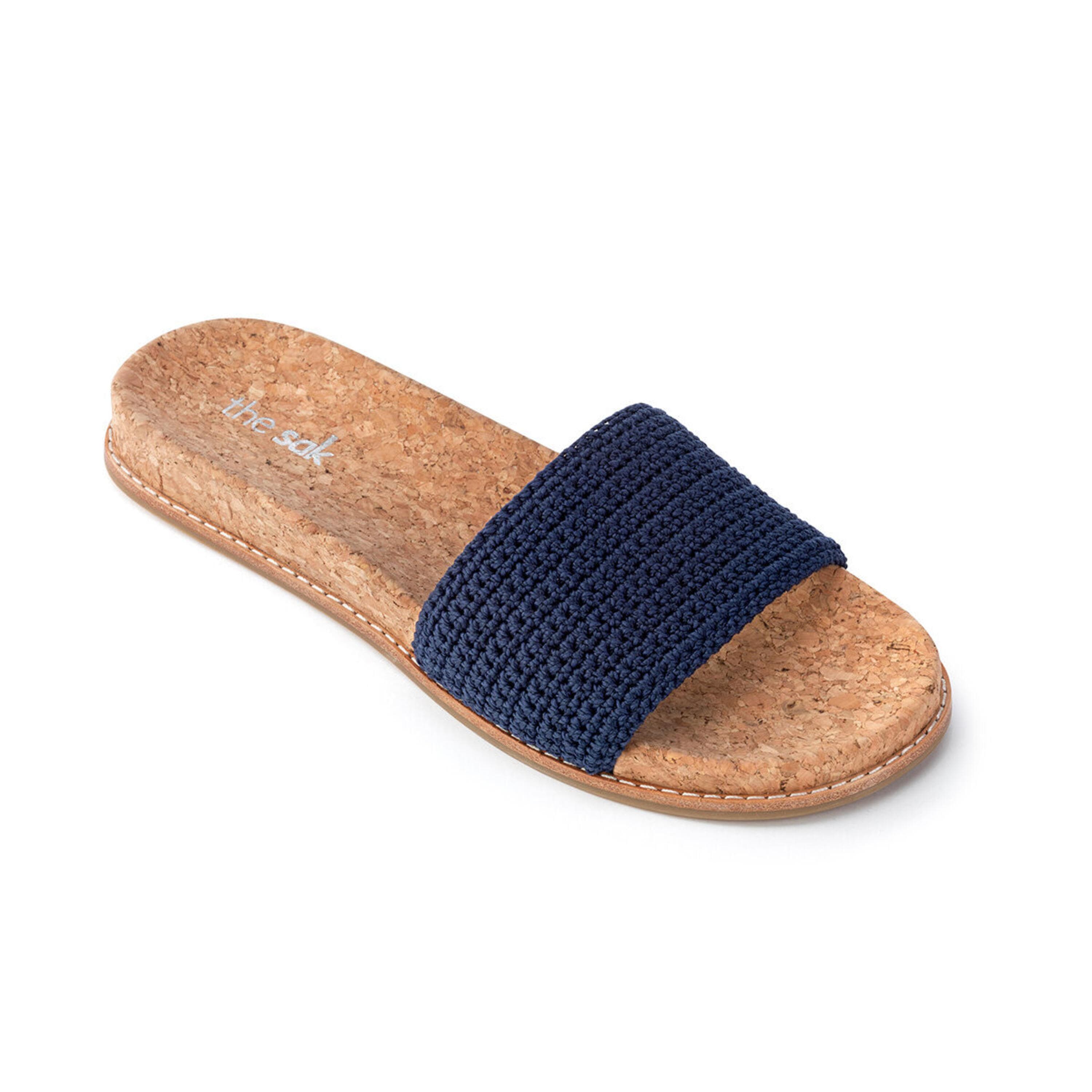 The Sak Mendocino Slide Sandal - Hand Crochet - Denim