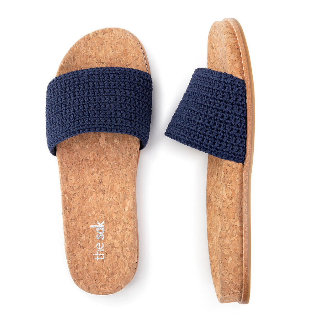 The Sak Mendocino Slide Sandal - Hand Crochet - Denim
