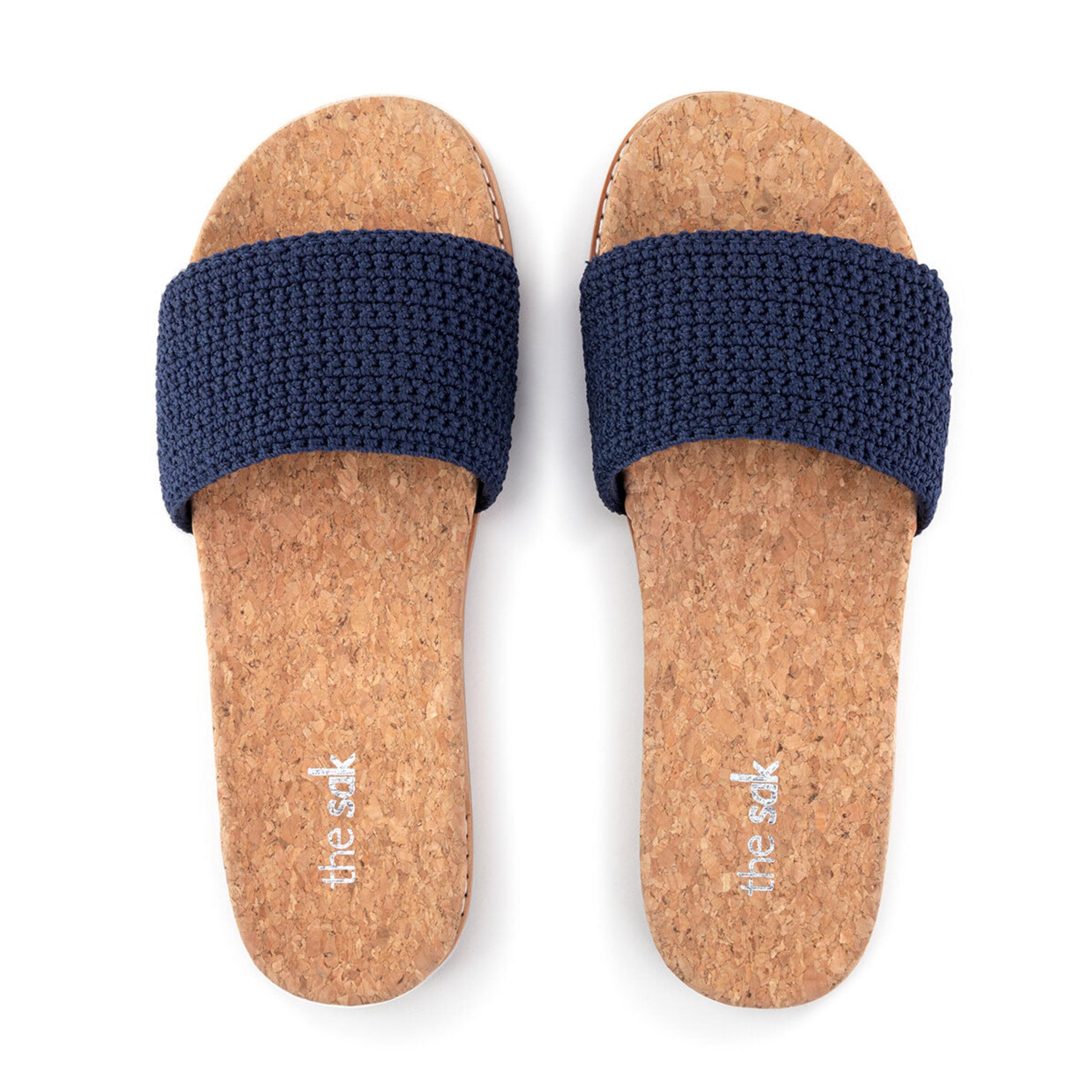 The Sak Mendocino Slide Sandal - Hand Crochet - Denim