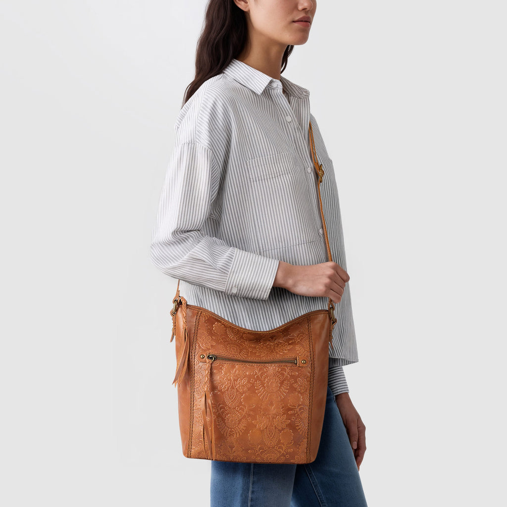 The Sak Ashland Crossbody - Leather - Tobacco Floral Embossed