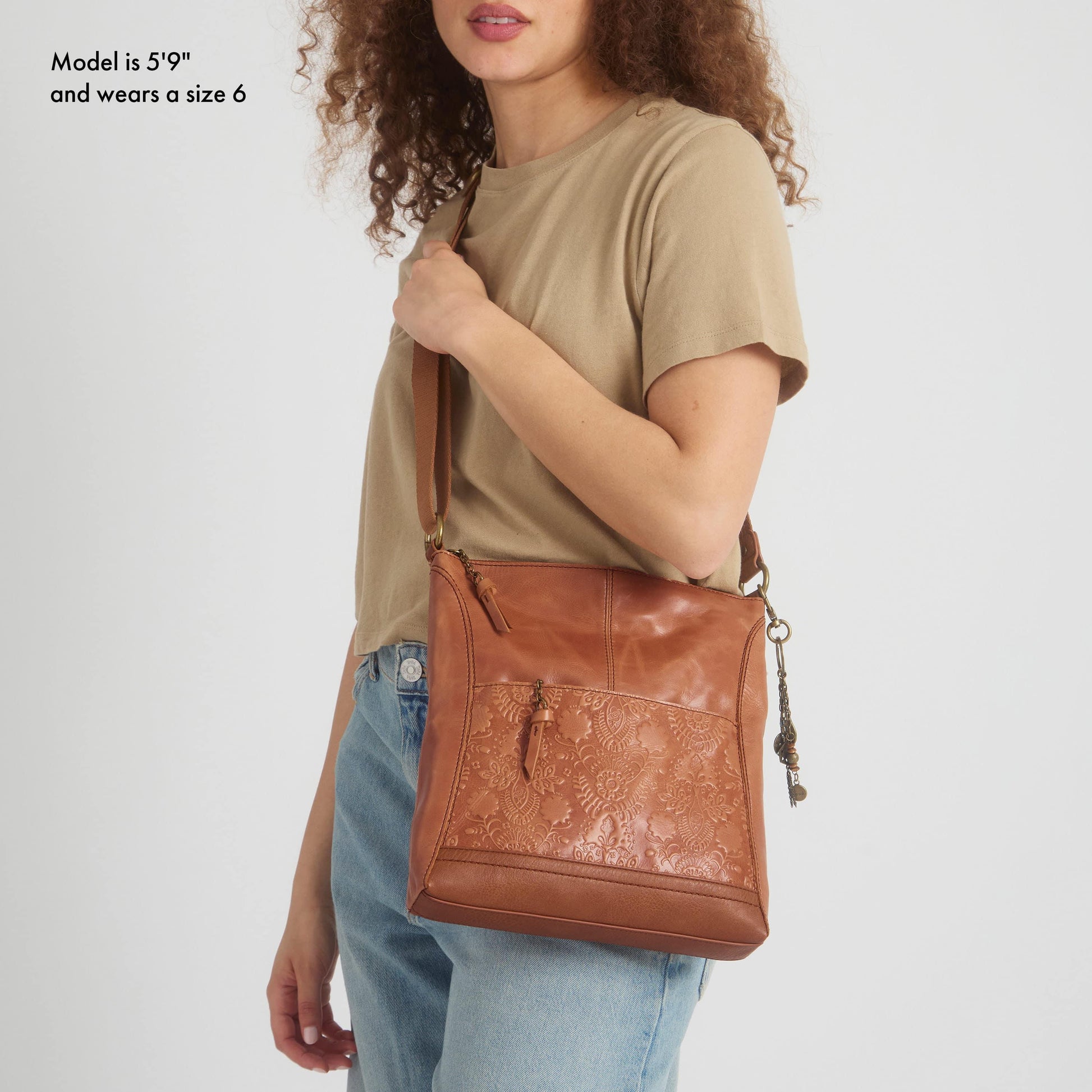 The Sak Lucia Crossbody Leather - |Tobacco Floral Embossed|