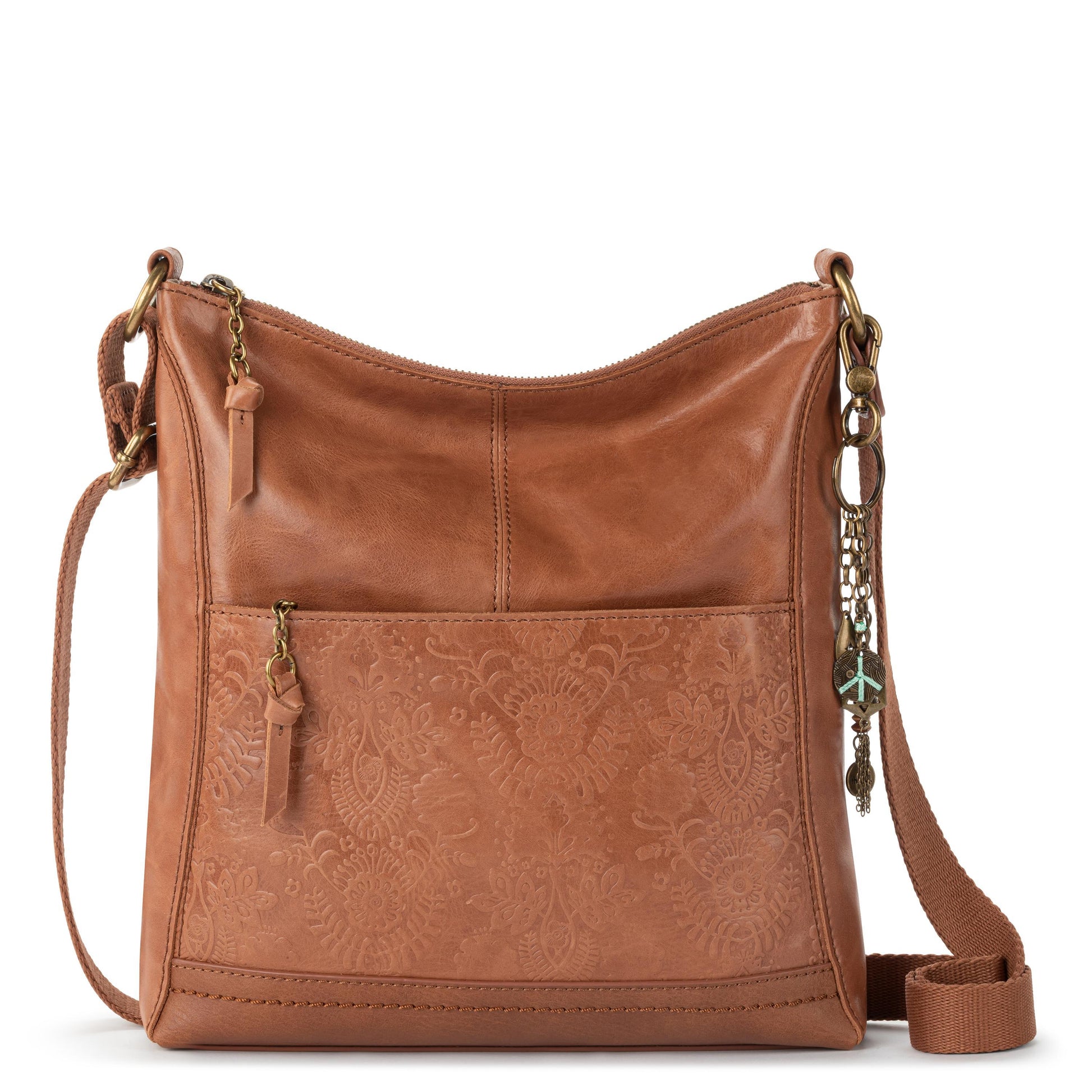 The Sak Lucia Crossbody Leather - |Tobacco Floral Embossed|