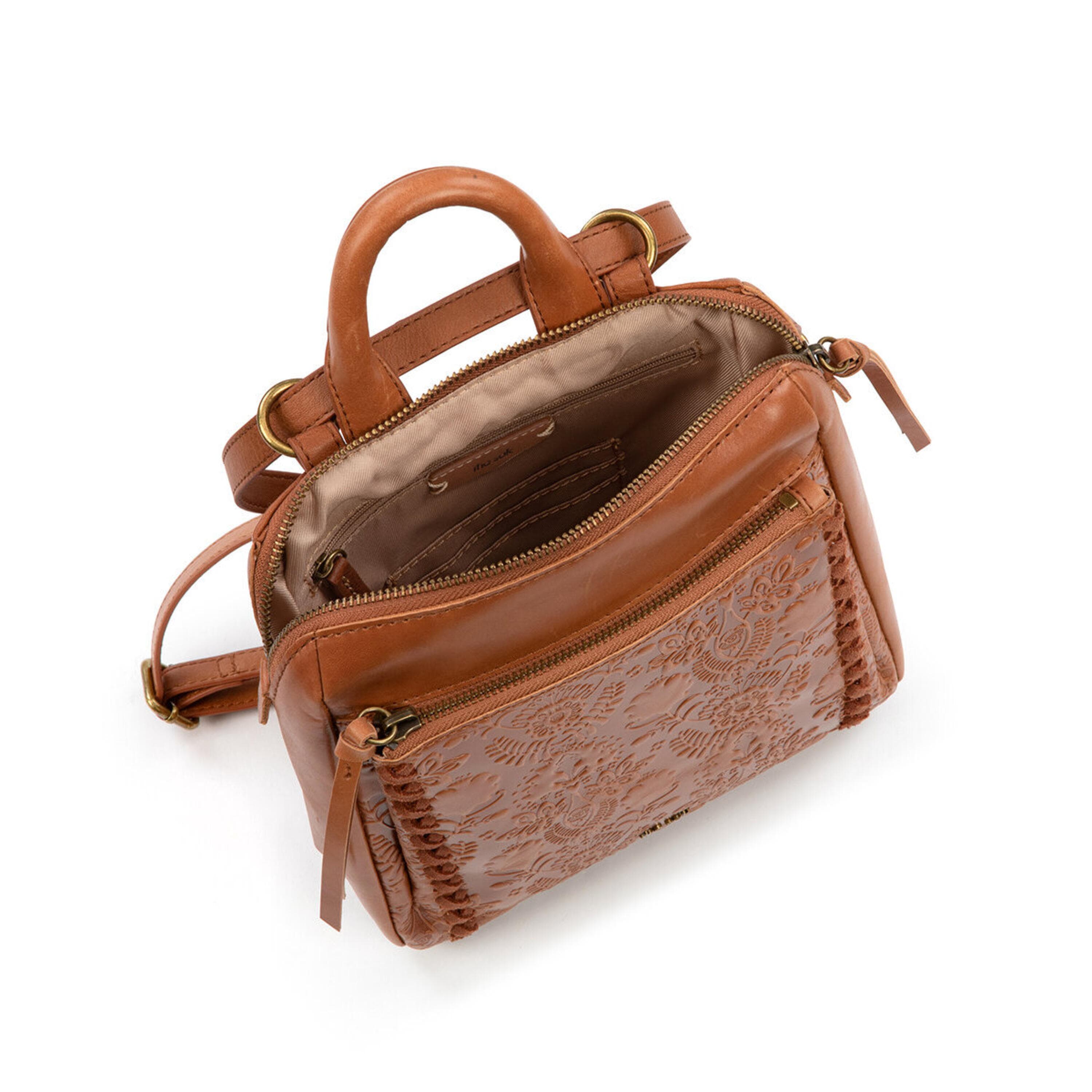 The Sak Loyola Mini Backpack - Leather - Tobacco Floral Embossed