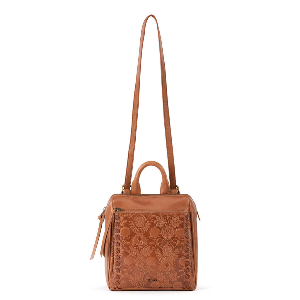 The Sak Loyola Mini Backpack - Leather - Tobacco Floral Embossed