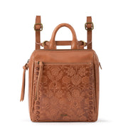 Loyola Mini Backpack - Leather - Tobacco Floral Embossed