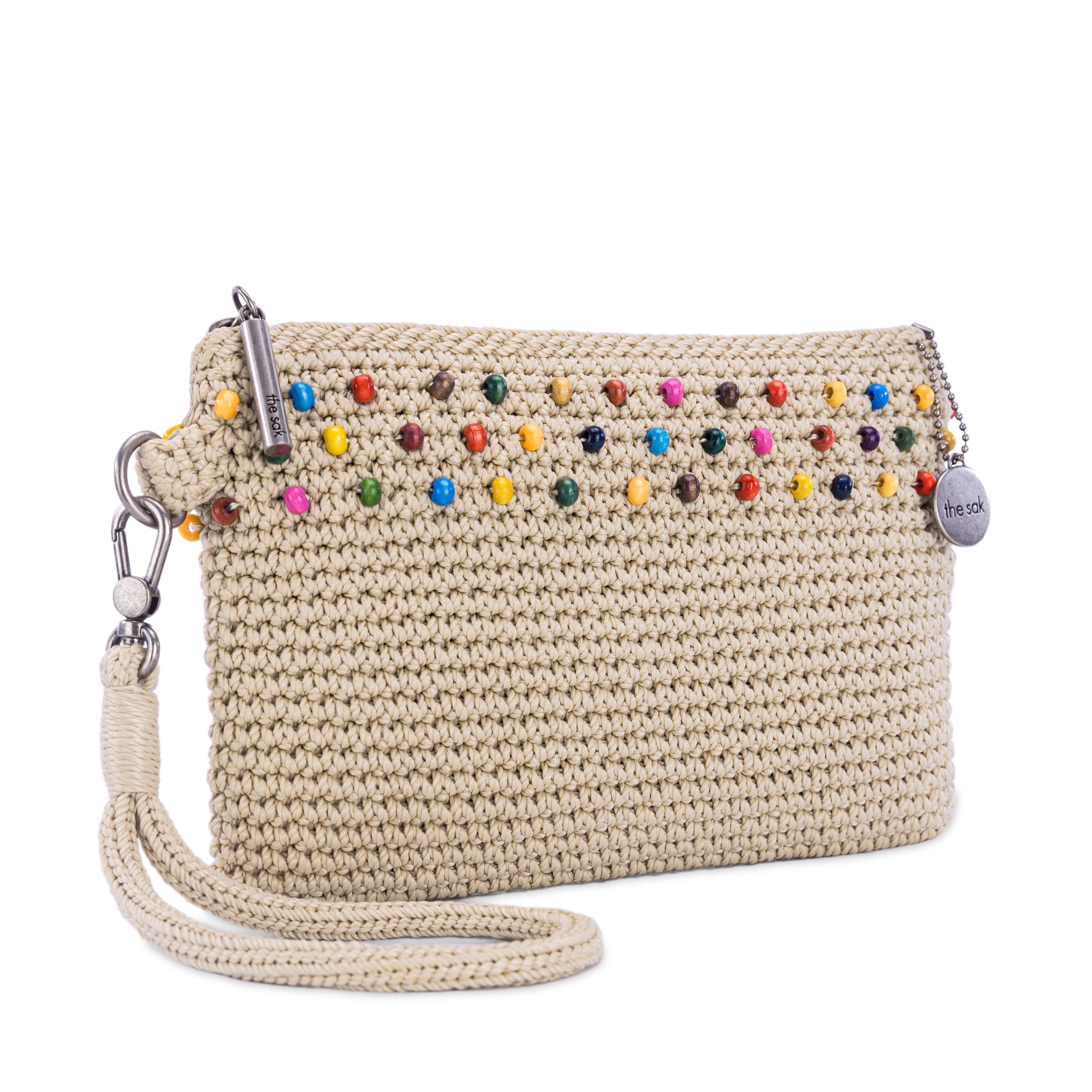 The Sak Vita Wristlet - Hand Crochet - Ecru Multi Beads