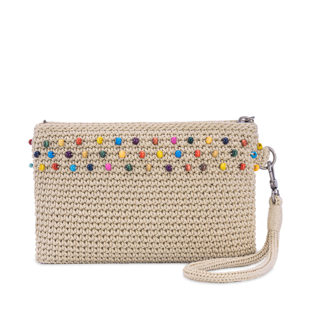 The Sak Vita Wristlet - Hand Crochet - Ecru Multi Beads