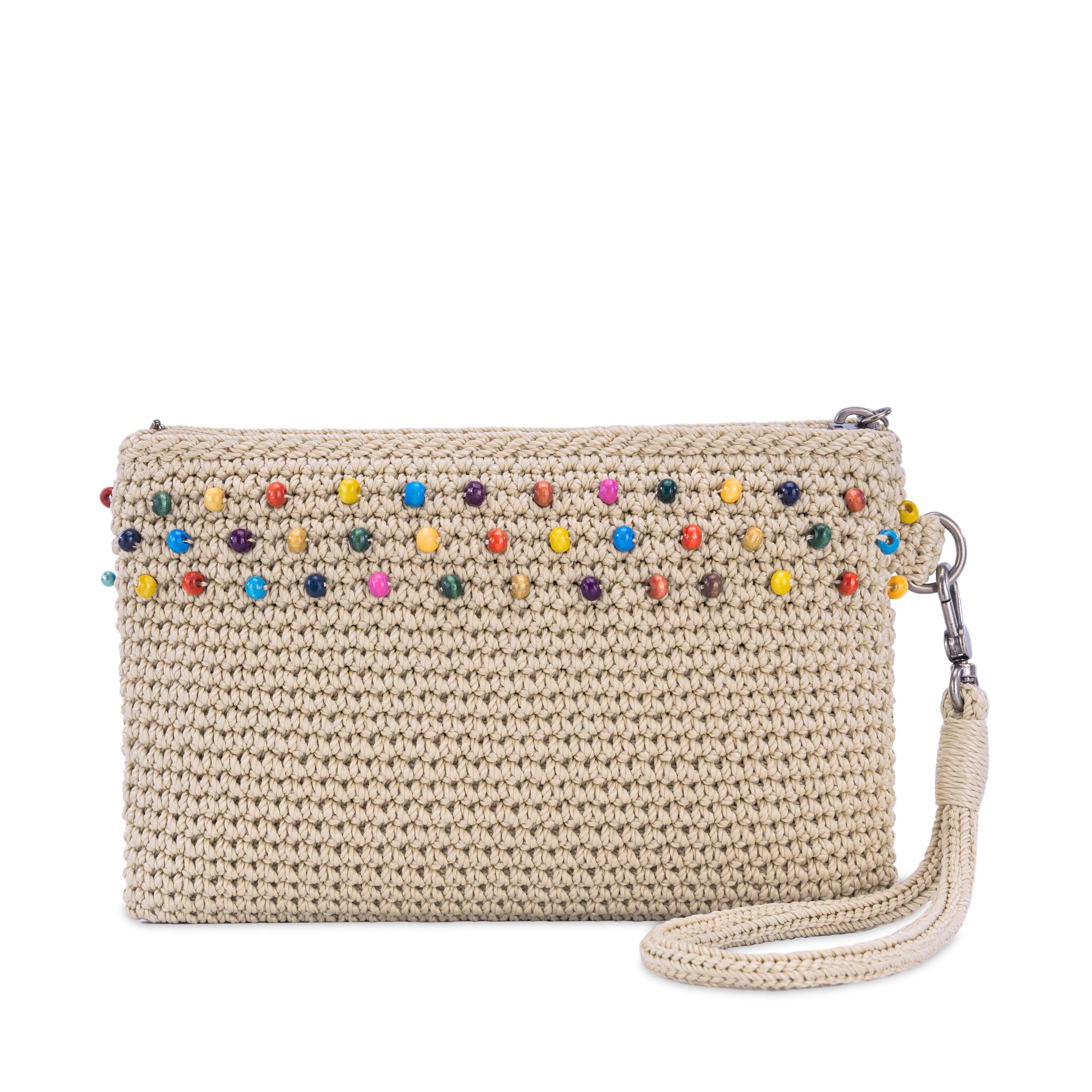 The Sak Vita Wristlet - Hand Crochet - Ecru Multi Beads