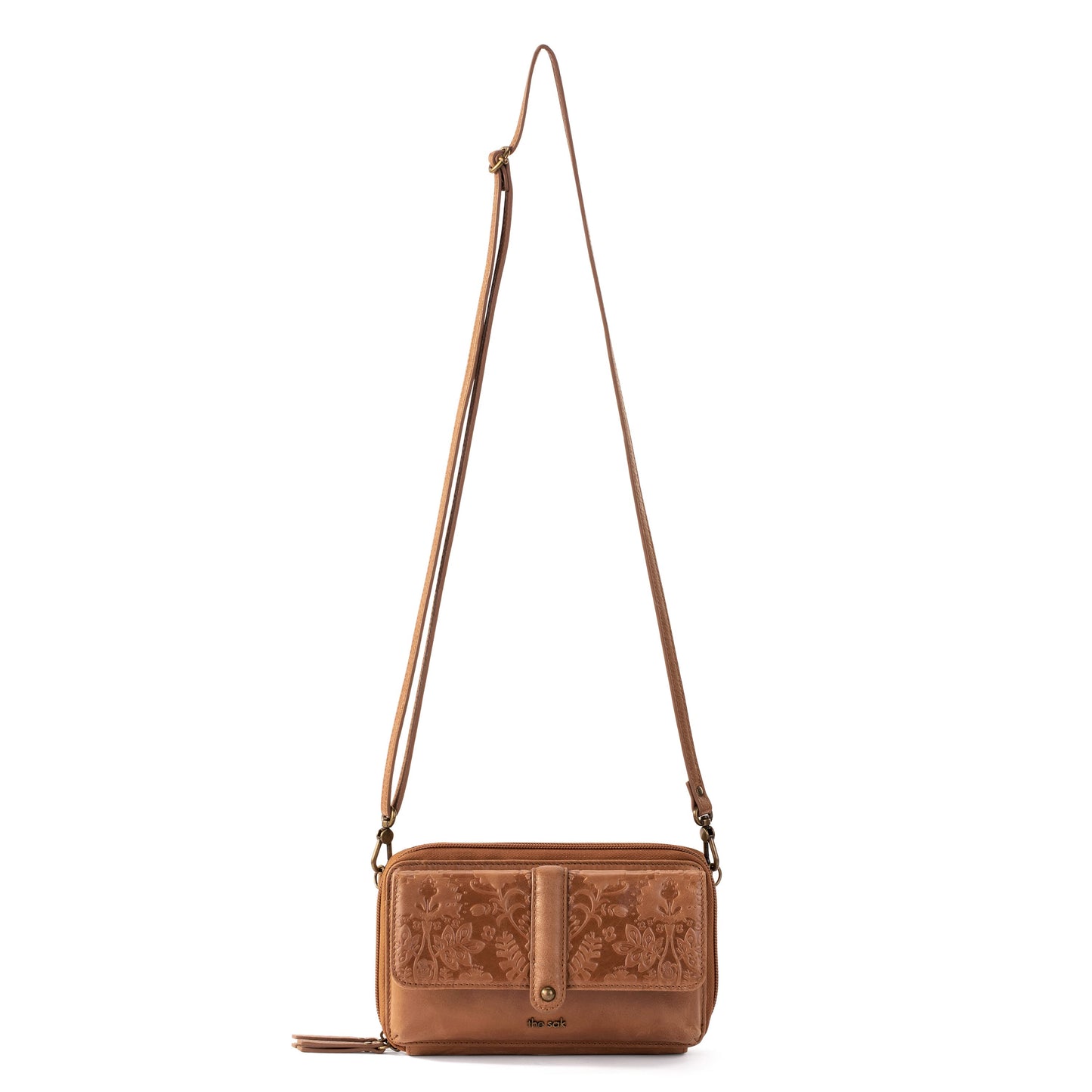 The Sak Sequoia Extra Large Smartphone Crossbody Leather - |Tobacco Floral Embossed|