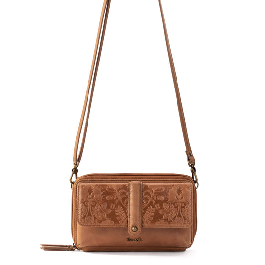 The Sak Sequoia Extra Large Smartphone Crossbody Leather - |Tobacco Floral Embossed|