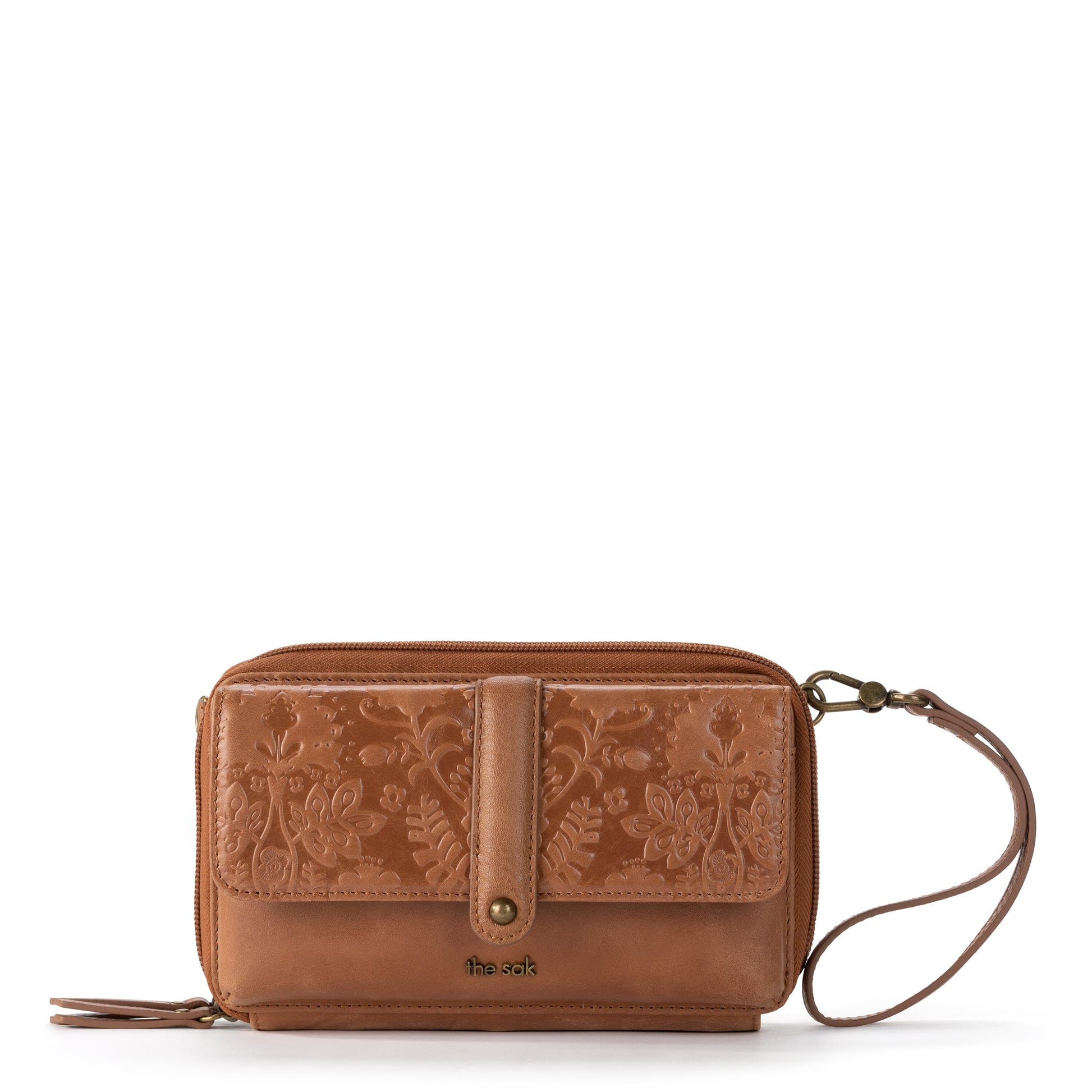 The Sak Sequoia Extra Large Smartphone Crossbody Leather - |Tobacco Floral Embossed|