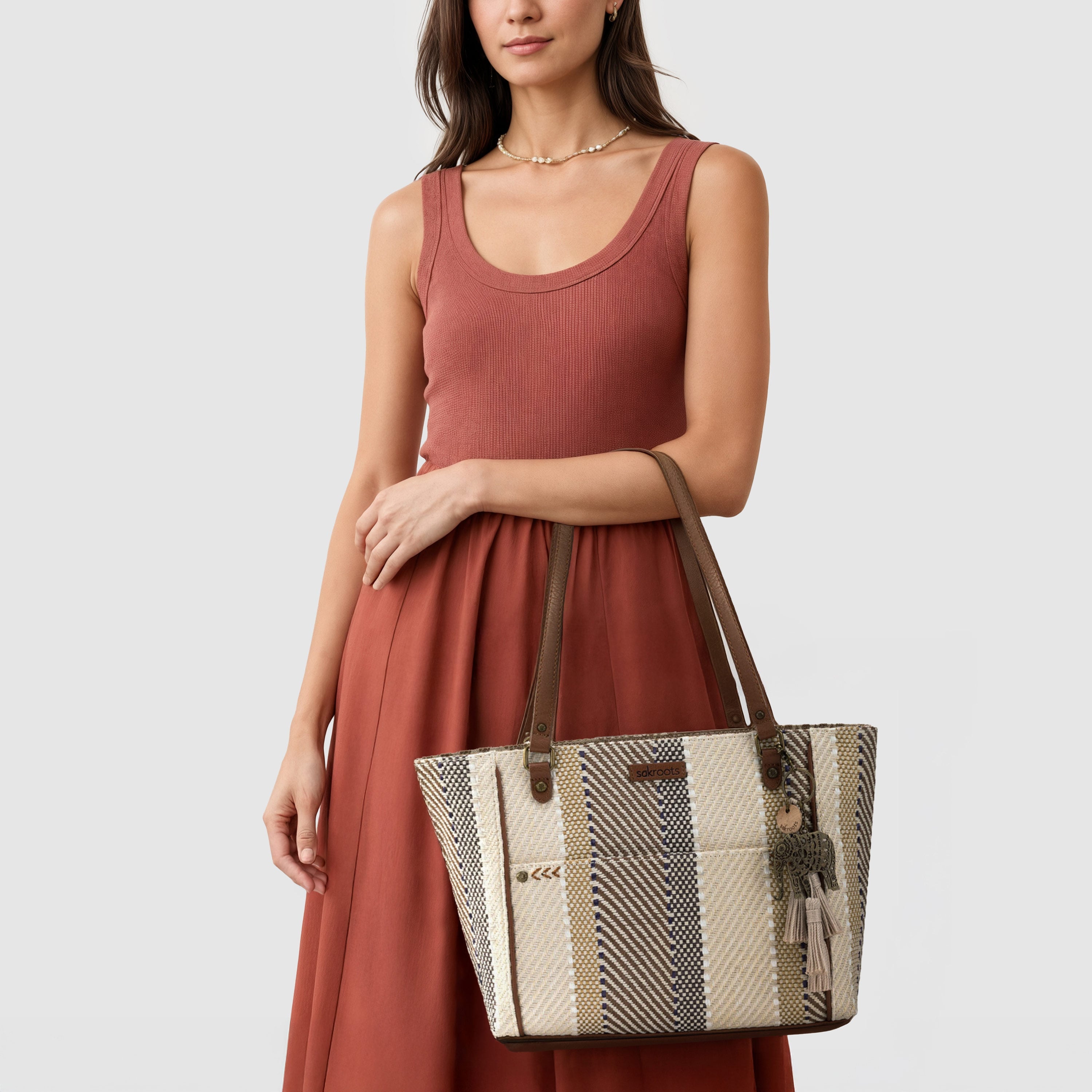 Sakroots Metro Tote - Straw - Tobacco Batik World Woven