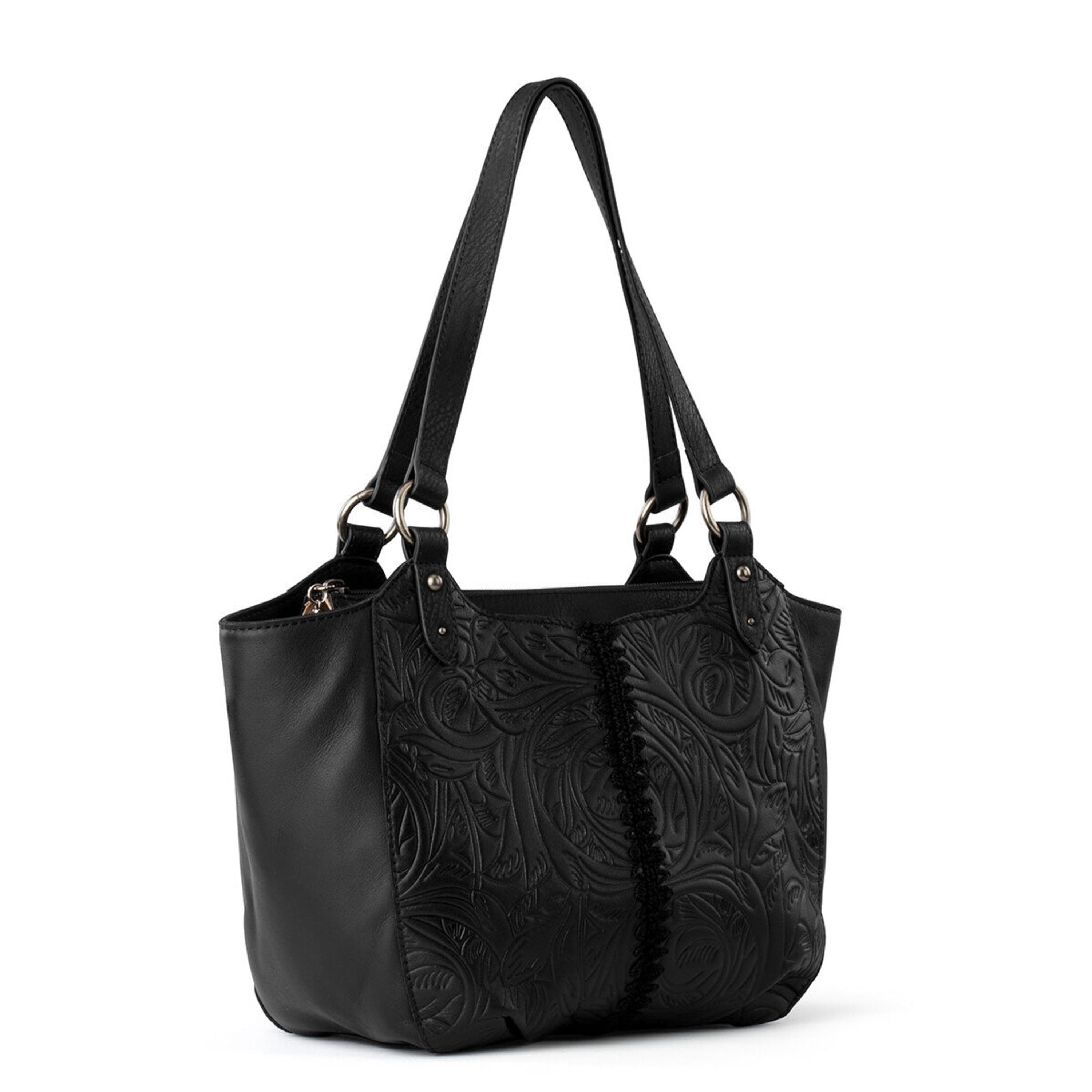 The Sak Bolinas Satchel - Leather - Black Leaf Embossed