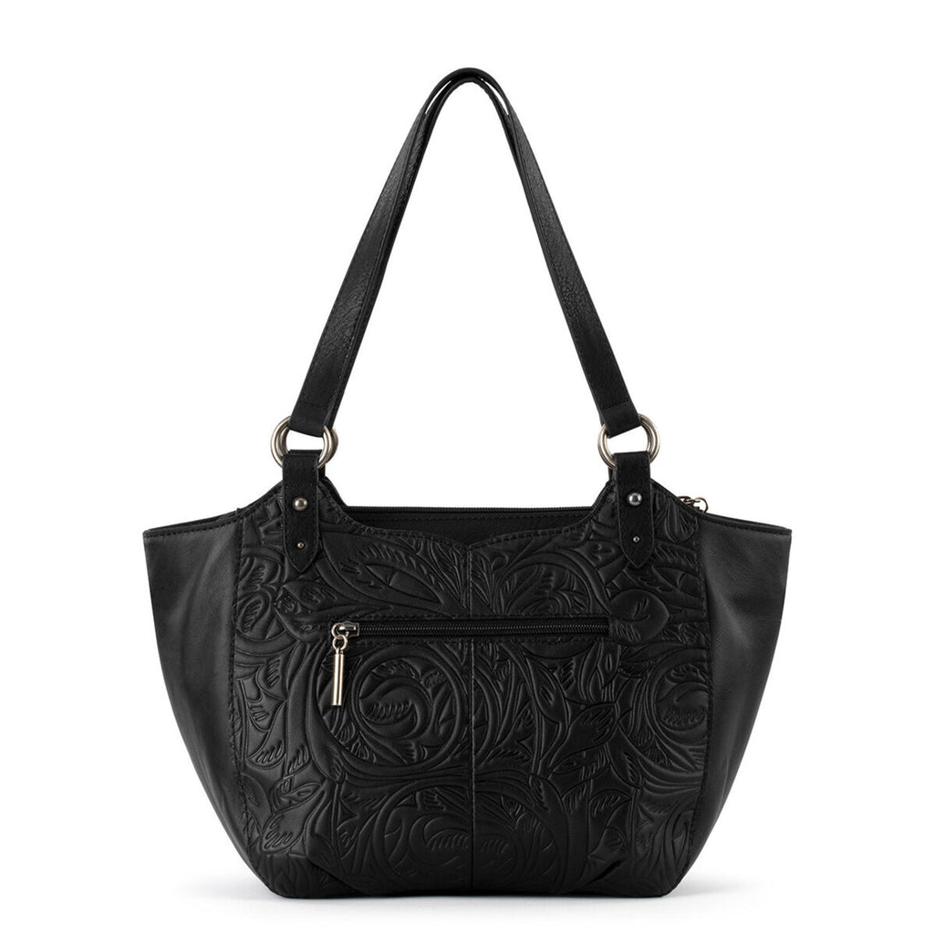 The Sak Bolinas Satchel - Leather - Black Leaf Embossed