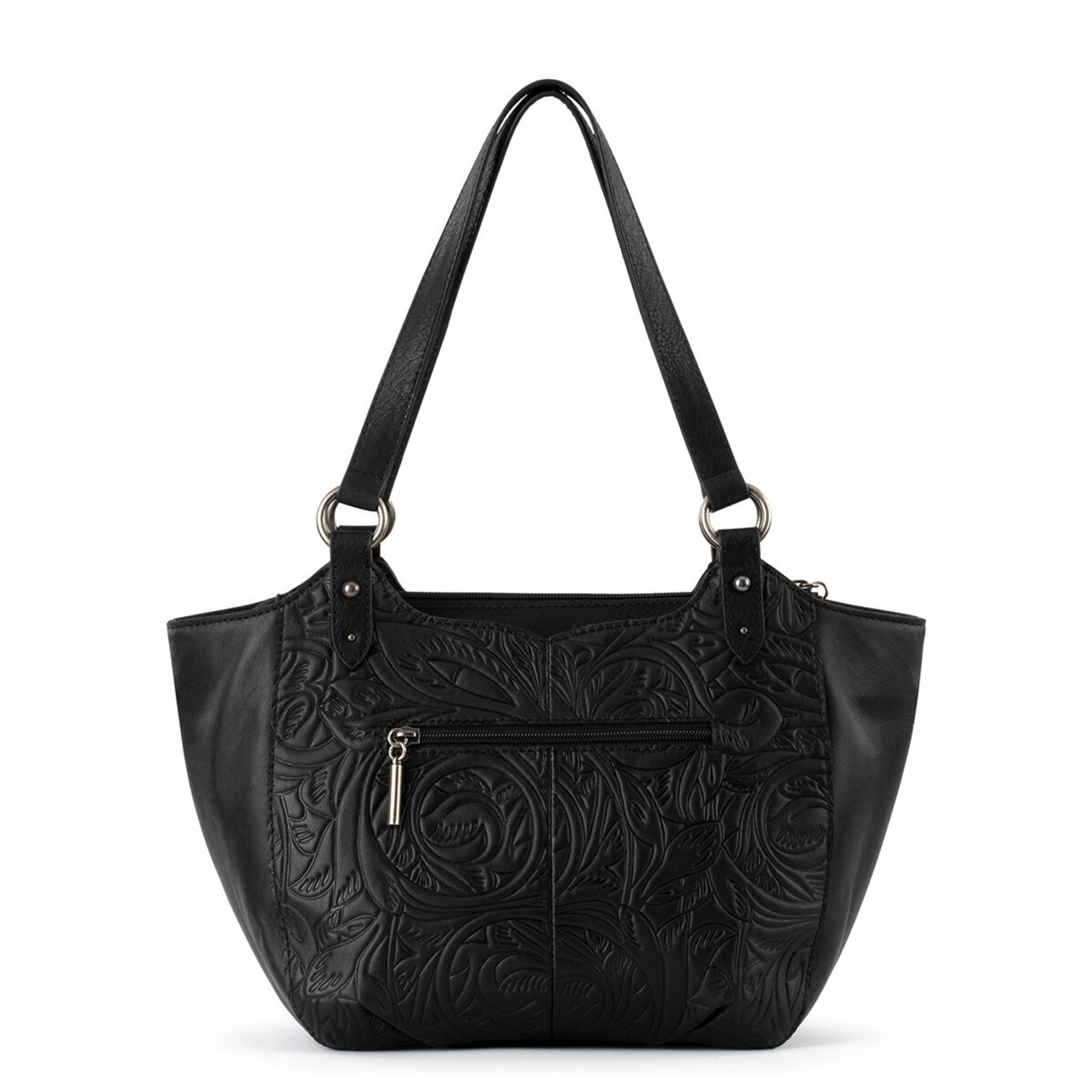 The Sak Bolinas Satchel - Leather - Black Leaf Embossed