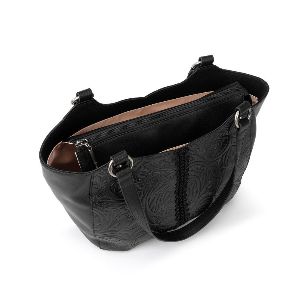 The Sak Bolinas Satchel - Leather - Black Leaf Embossed