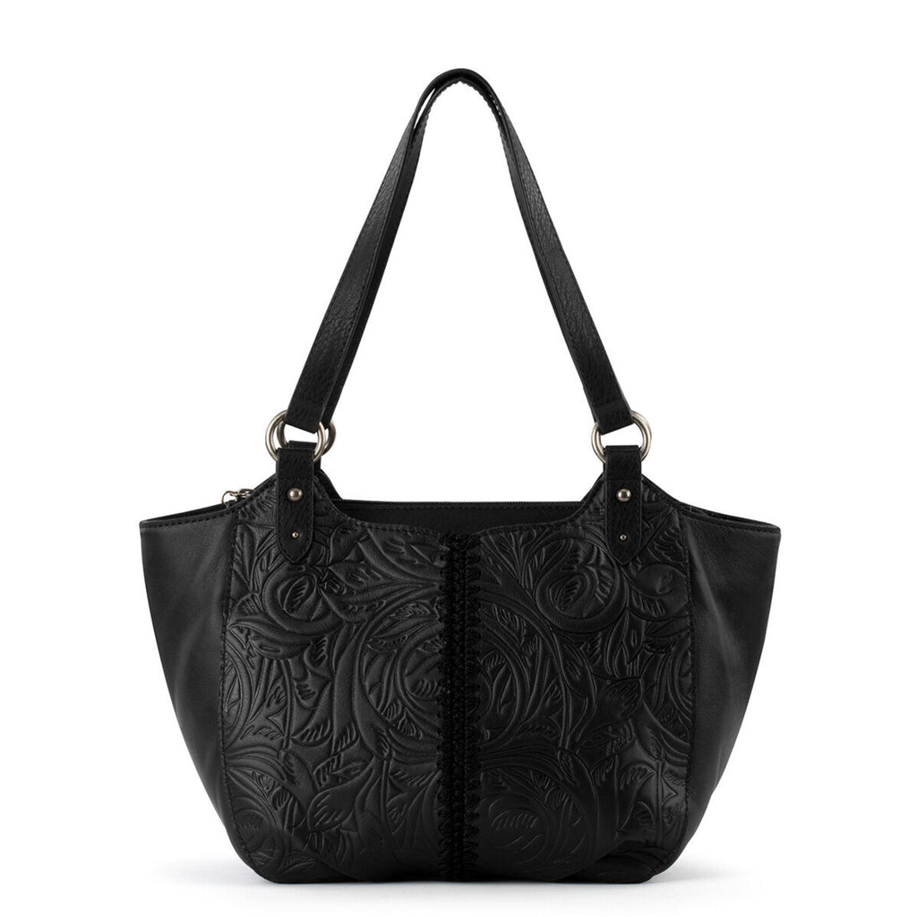 The Sak Bolinas Satchel - Leather - Black Leaf Embossed