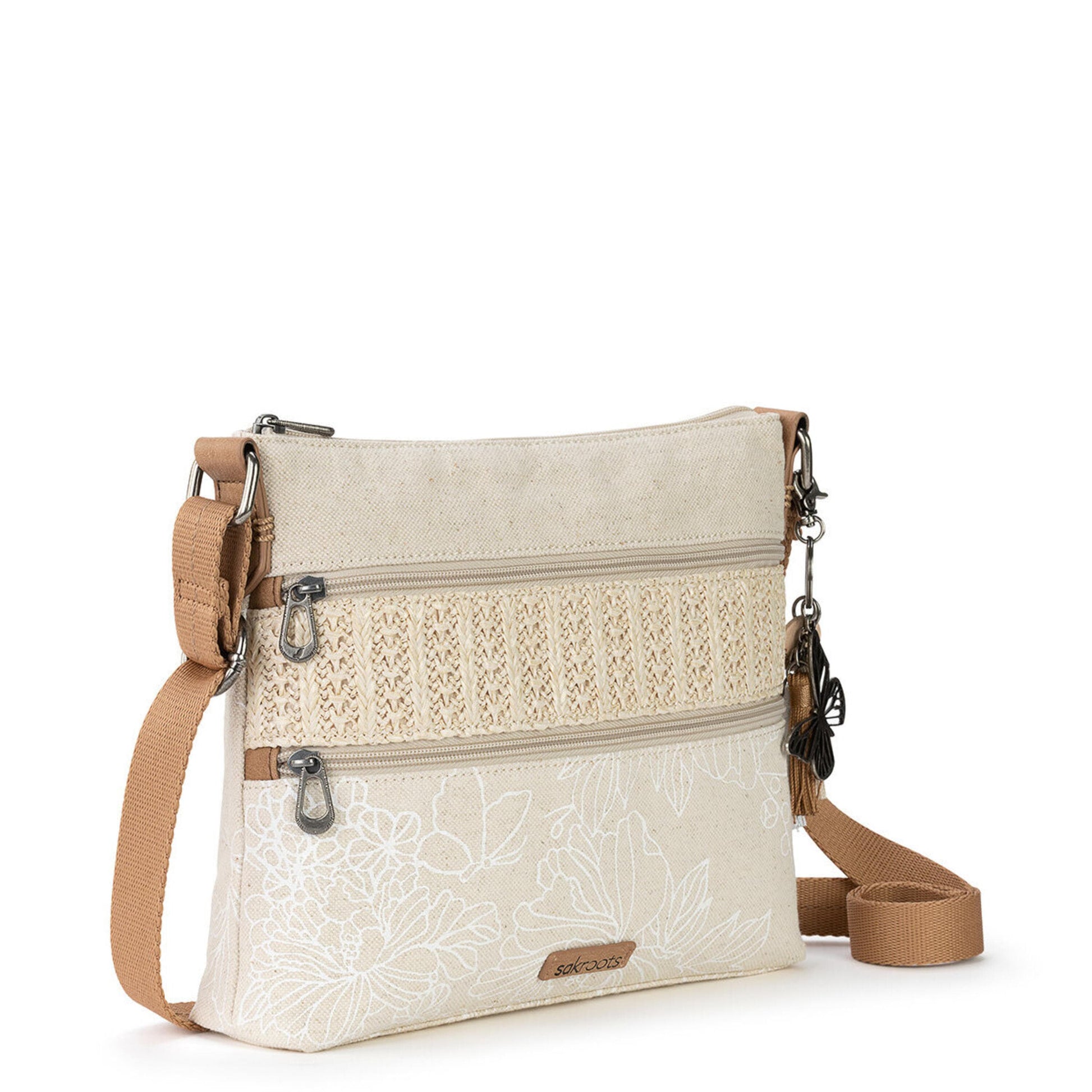 Sakroots Basic Crossbody Canvas - |White Flower Blossom|
