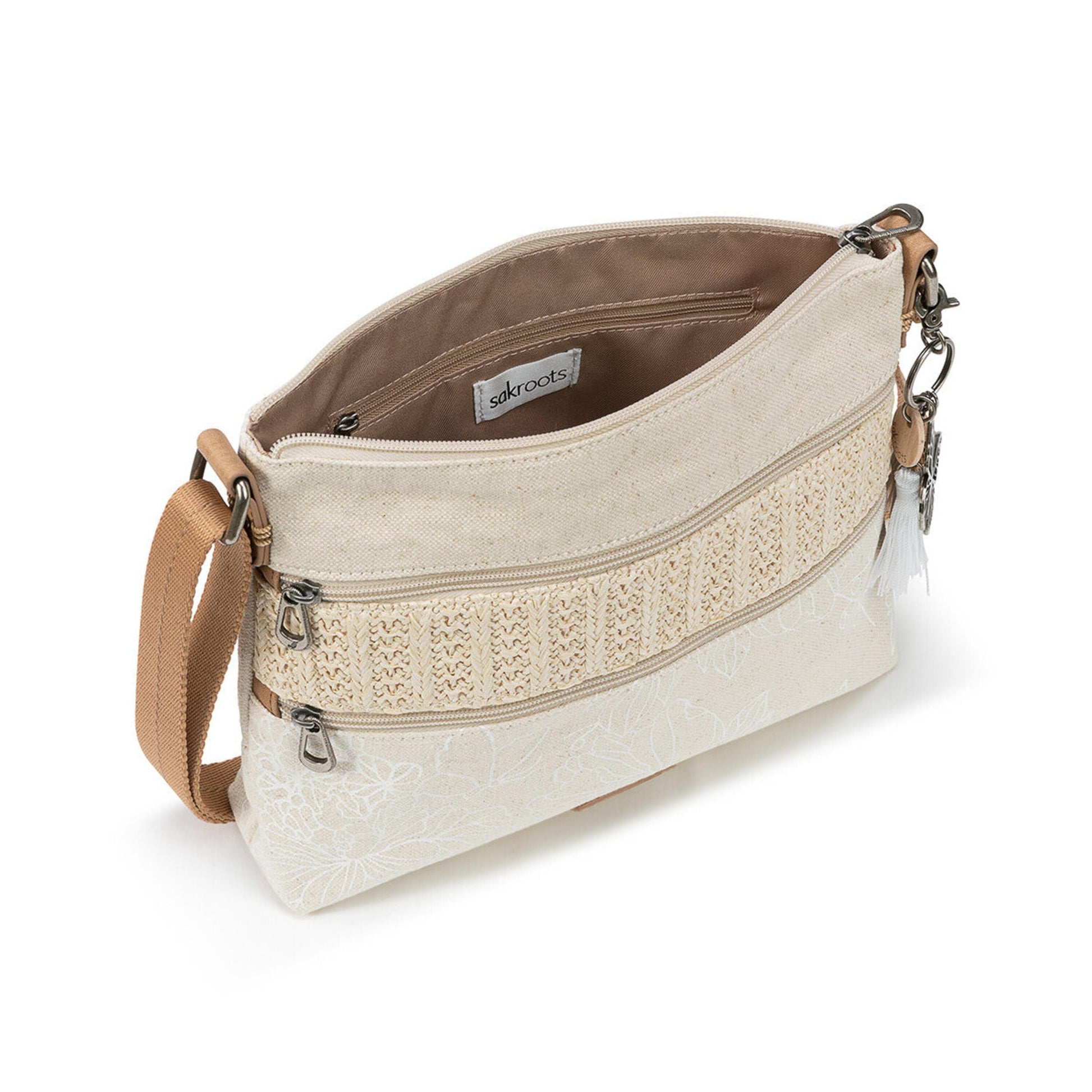 Sakroots Basic Crossbody Canvas - |White Flower Blossom|