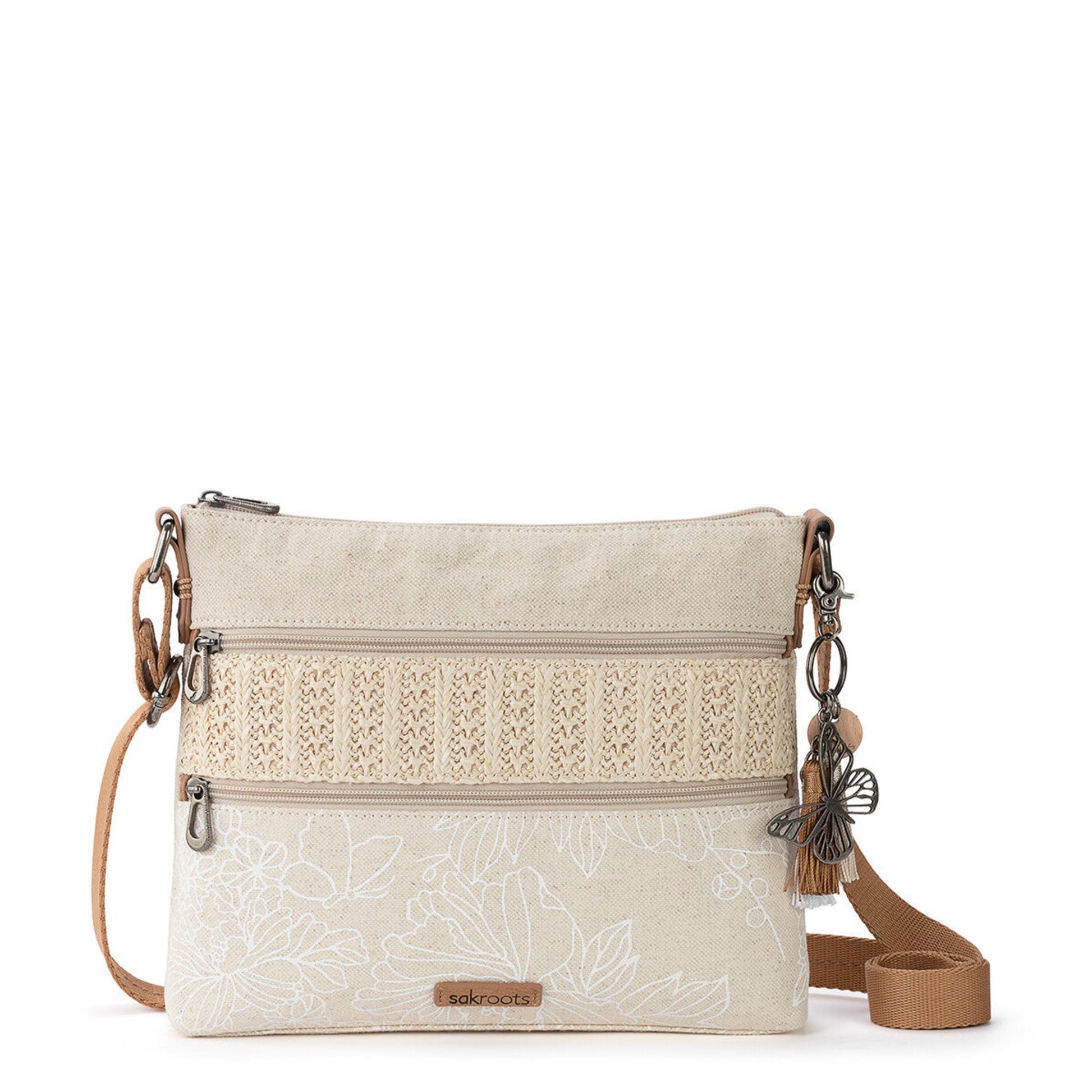 Sakroots Basic Crossbody Canvas - |White Flower Blossom|
