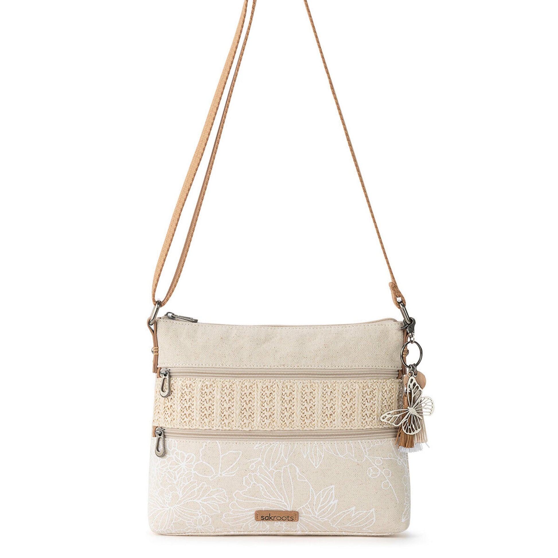 Sakroots Basic Crossbody Canvas - |White Flower Blossom|