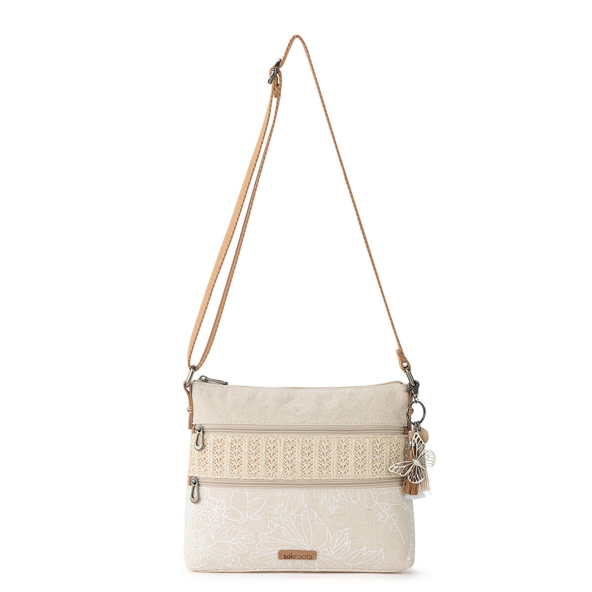 Sakroots Basic Crossbody Canvas - |White Flower Blossom|