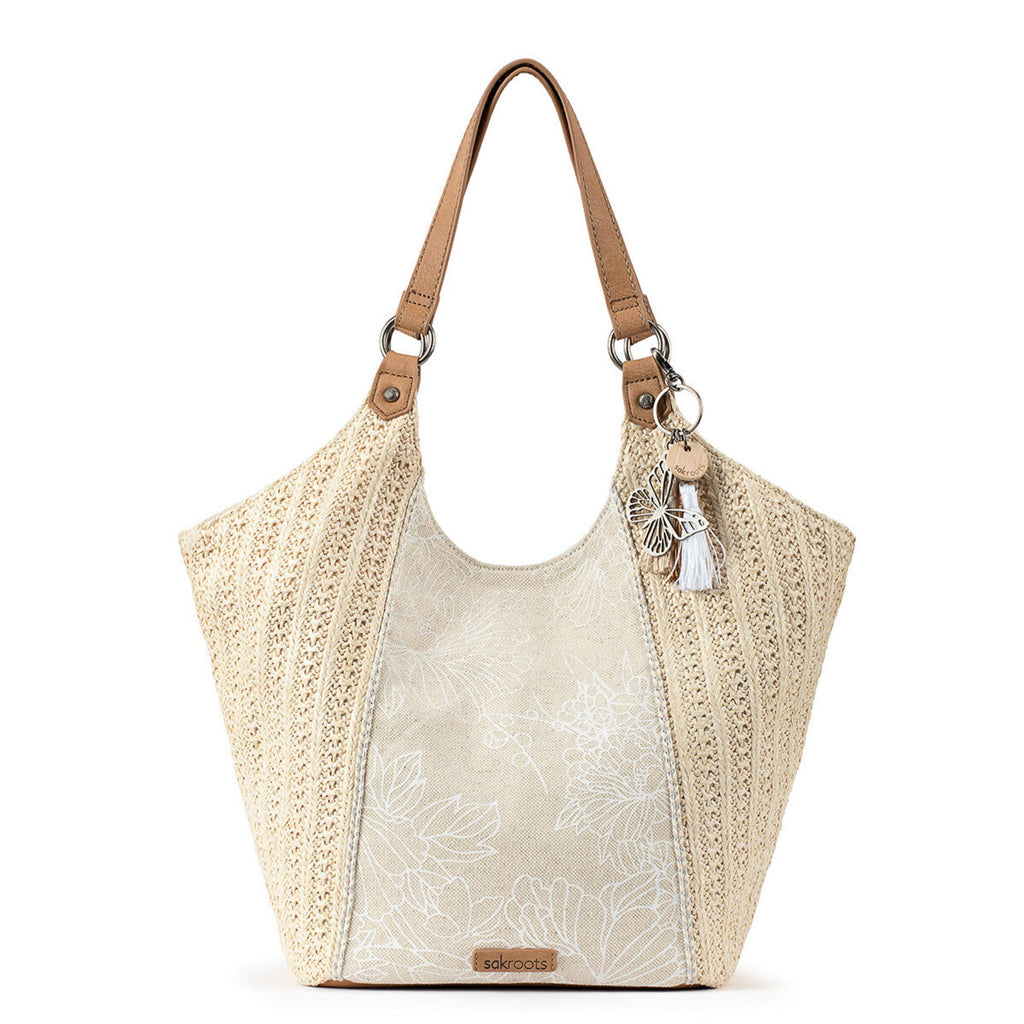 Sakroots Roma Shopper - Straw - White Flower Blossom