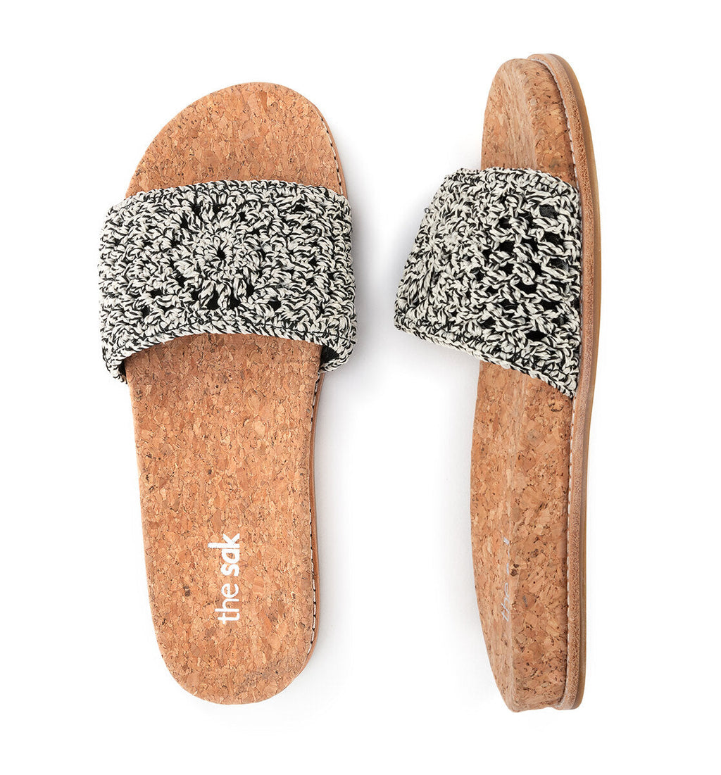 The Sak Mendocino Slide Sandal - Hand Crochet - Moonlight Static Medallion