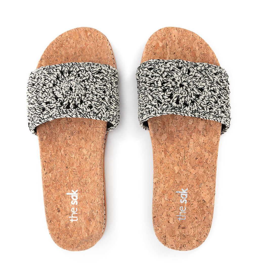 The Sak Mendocino Slide Sandal - Hand Crochet - Moonlight Static Medallion