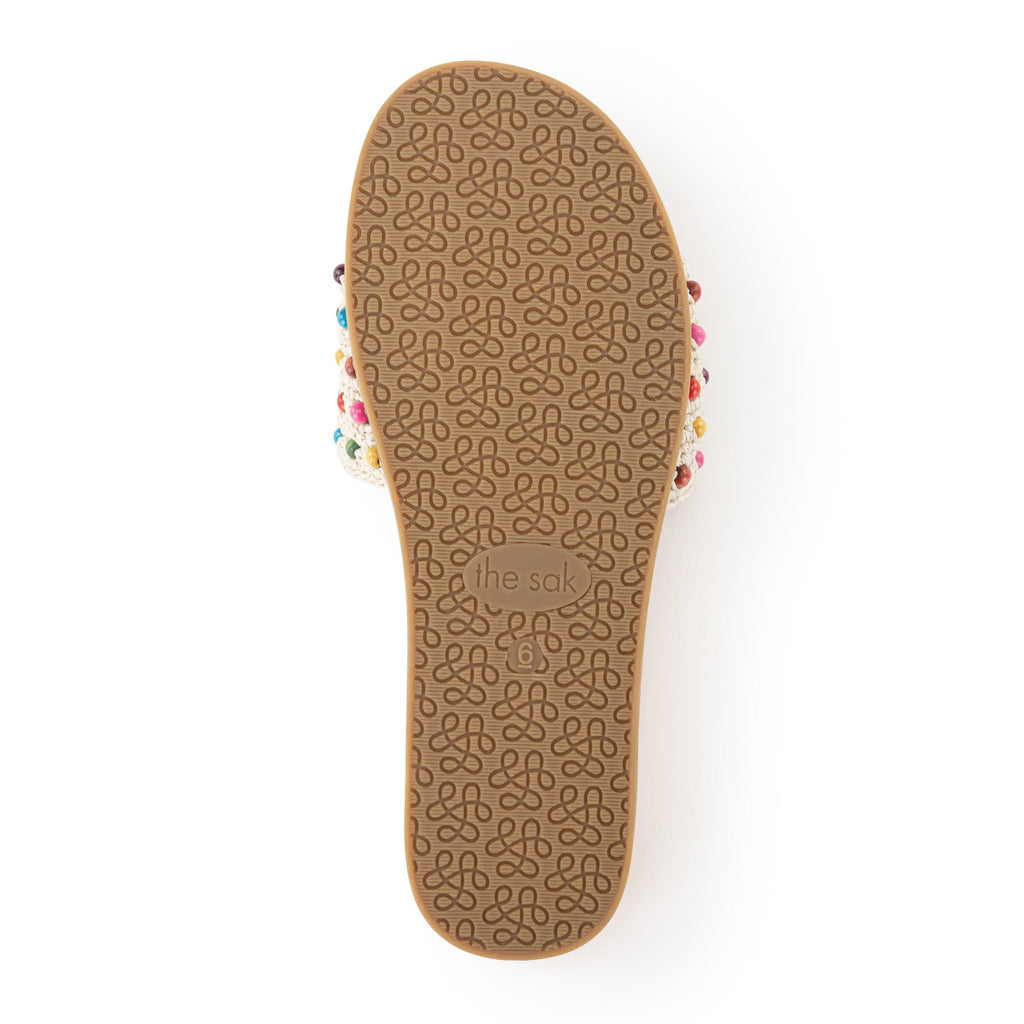 The Sak Mendocino Slide Sandal - Hand Crochet - Ecru Multi Beads