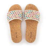 Mendocino Slide Sandal - Hand Crochet - Ecru Multi Beads