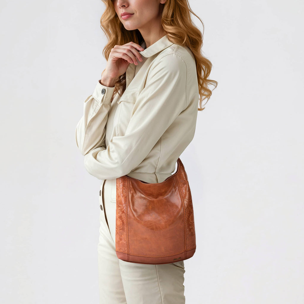 The Sak De Young Crossbody - Leather - Tobacco Floral Embossed