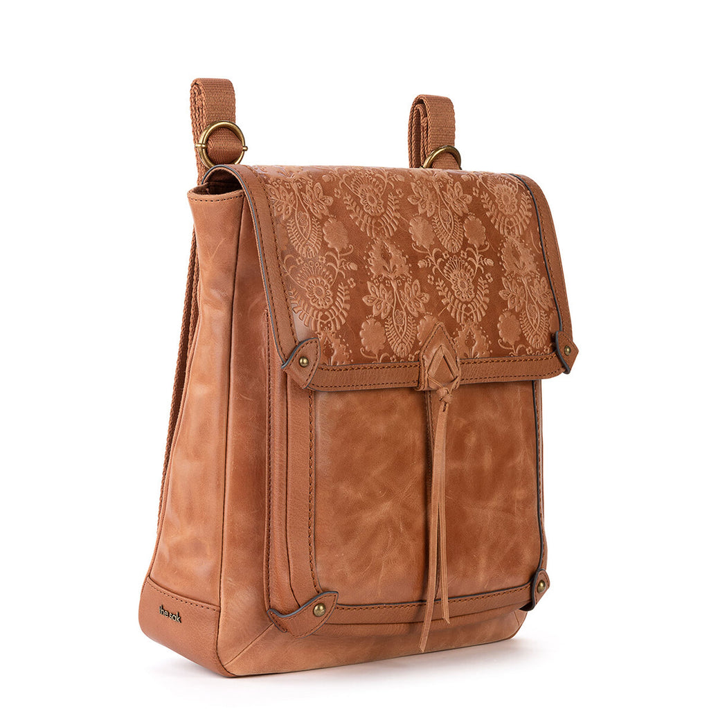The Sak Ventura Convertible Backpack - Leather - Tobacco Floral Embossed