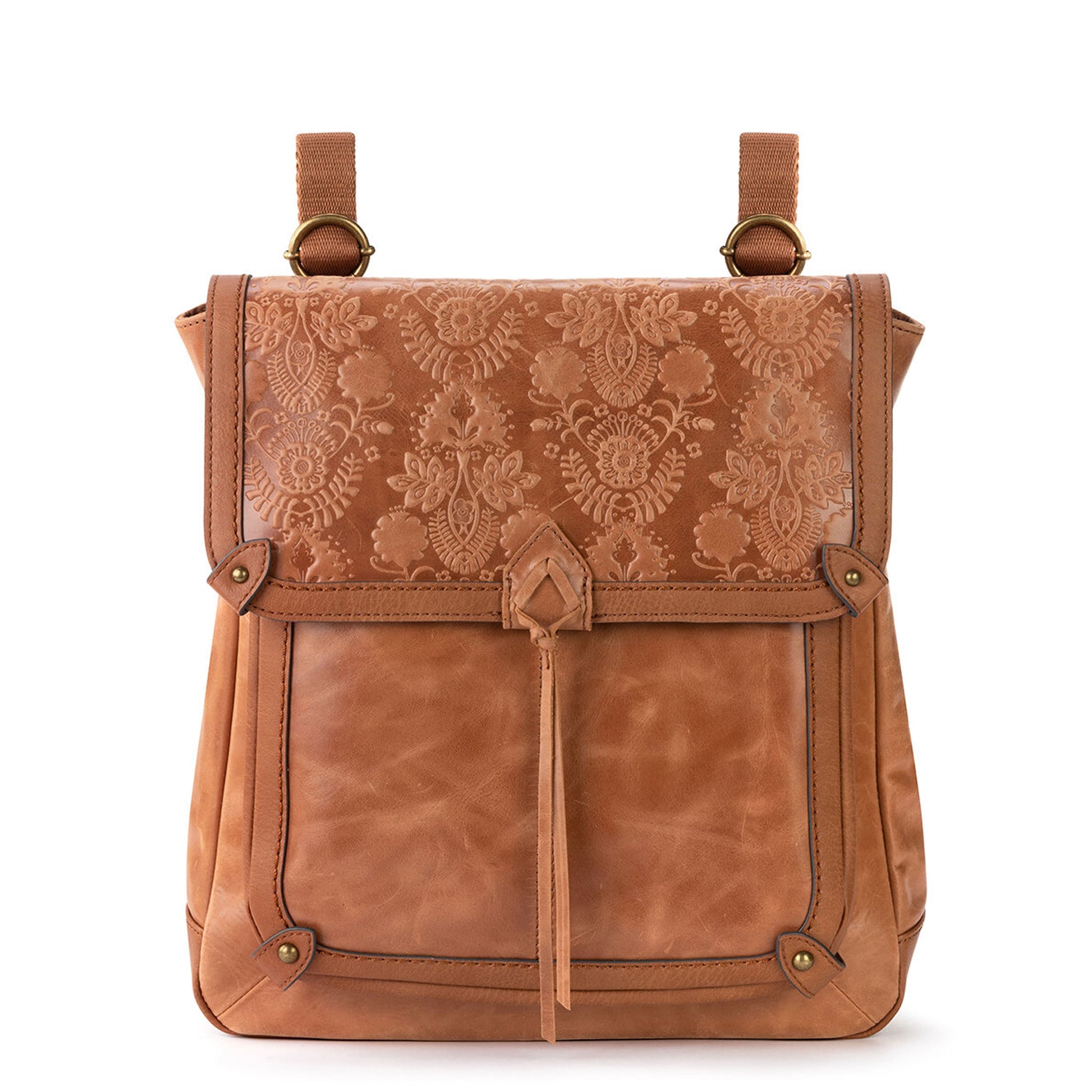 The Sak Ventura Convertible Backpack II Leather - |Tobacco Floral Embossed|