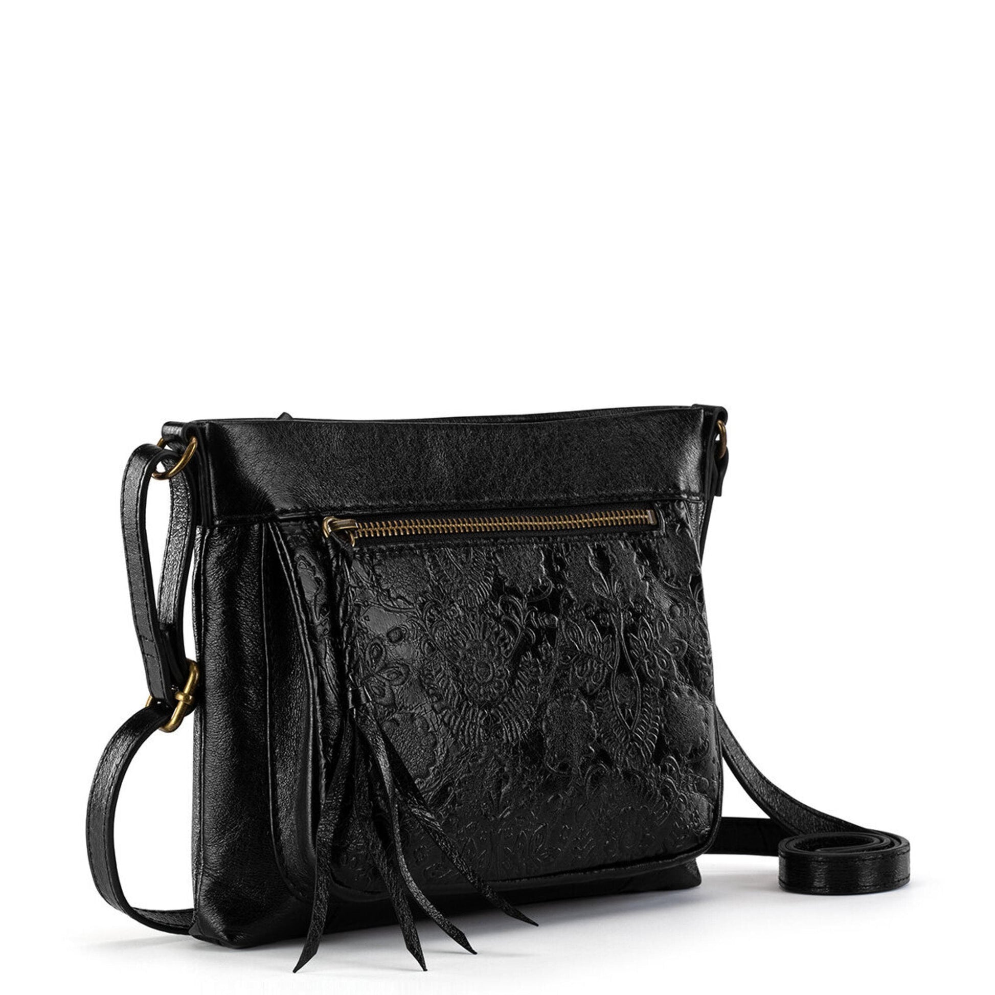 The Sak Sanibel Mini Crossbody Leather - |Black Floral Embossed|