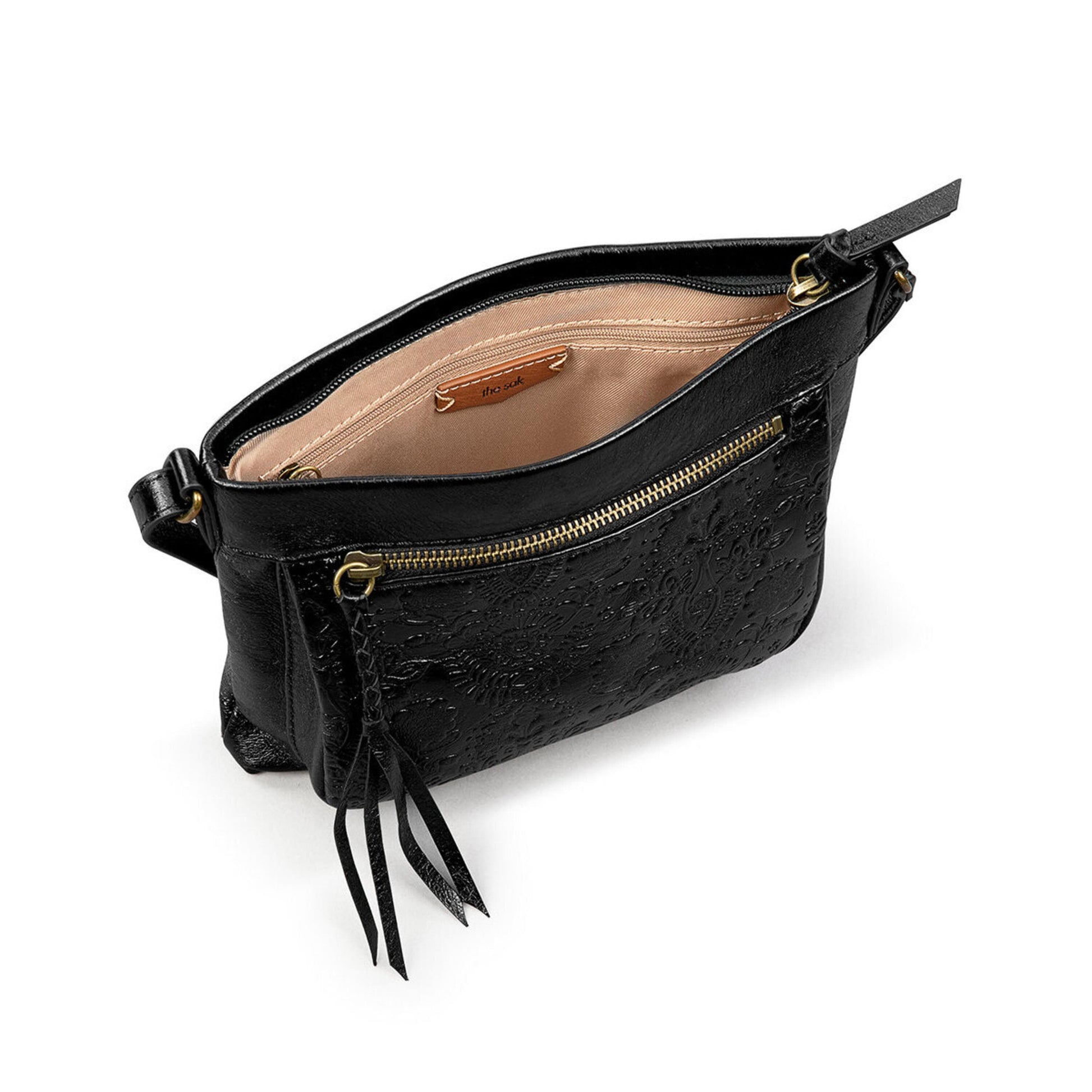 The Sak Sanibel Mini Crossbody Leather - |Black Floral Embossed|