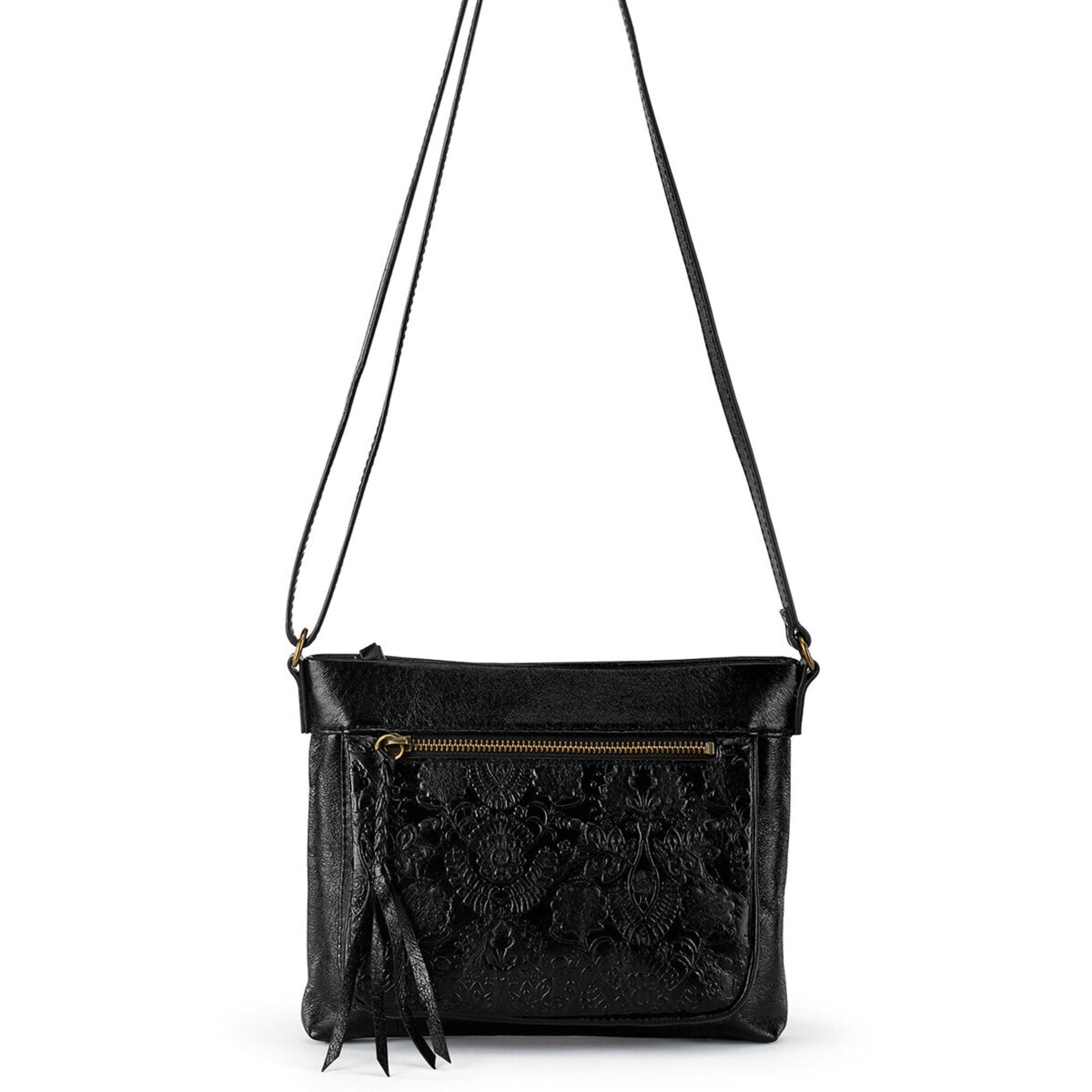 The Sak Sanibel Mini Crossbody Leather - |Black Floral Embossed|