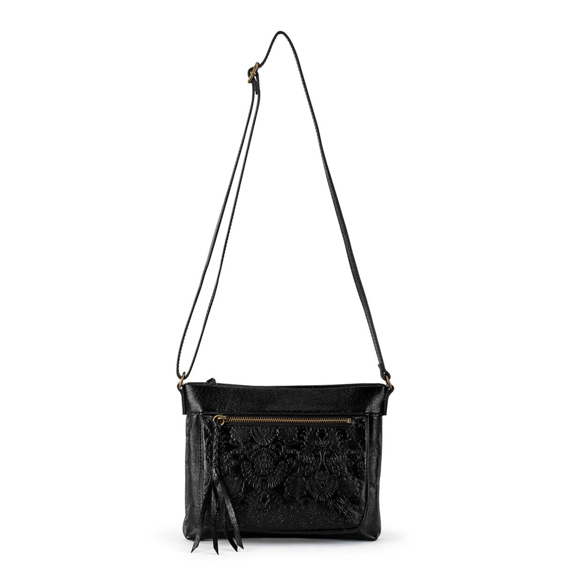 The Sak Sanibel Mini Crossbody Leather - |Black Floral Embossed|