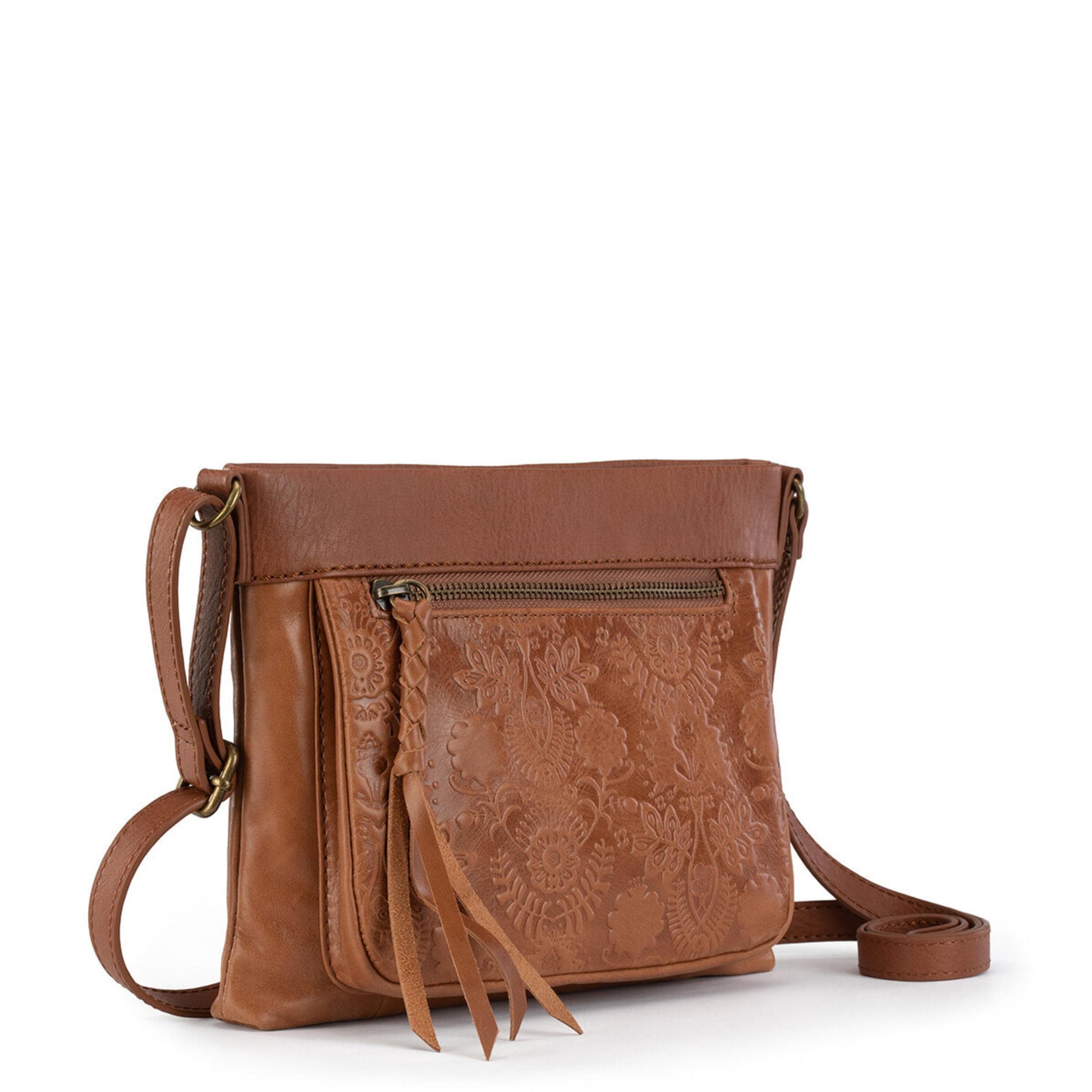 The Sak Sanibel Mini Crossbody Leather - |Tobacco Floral Embossed|