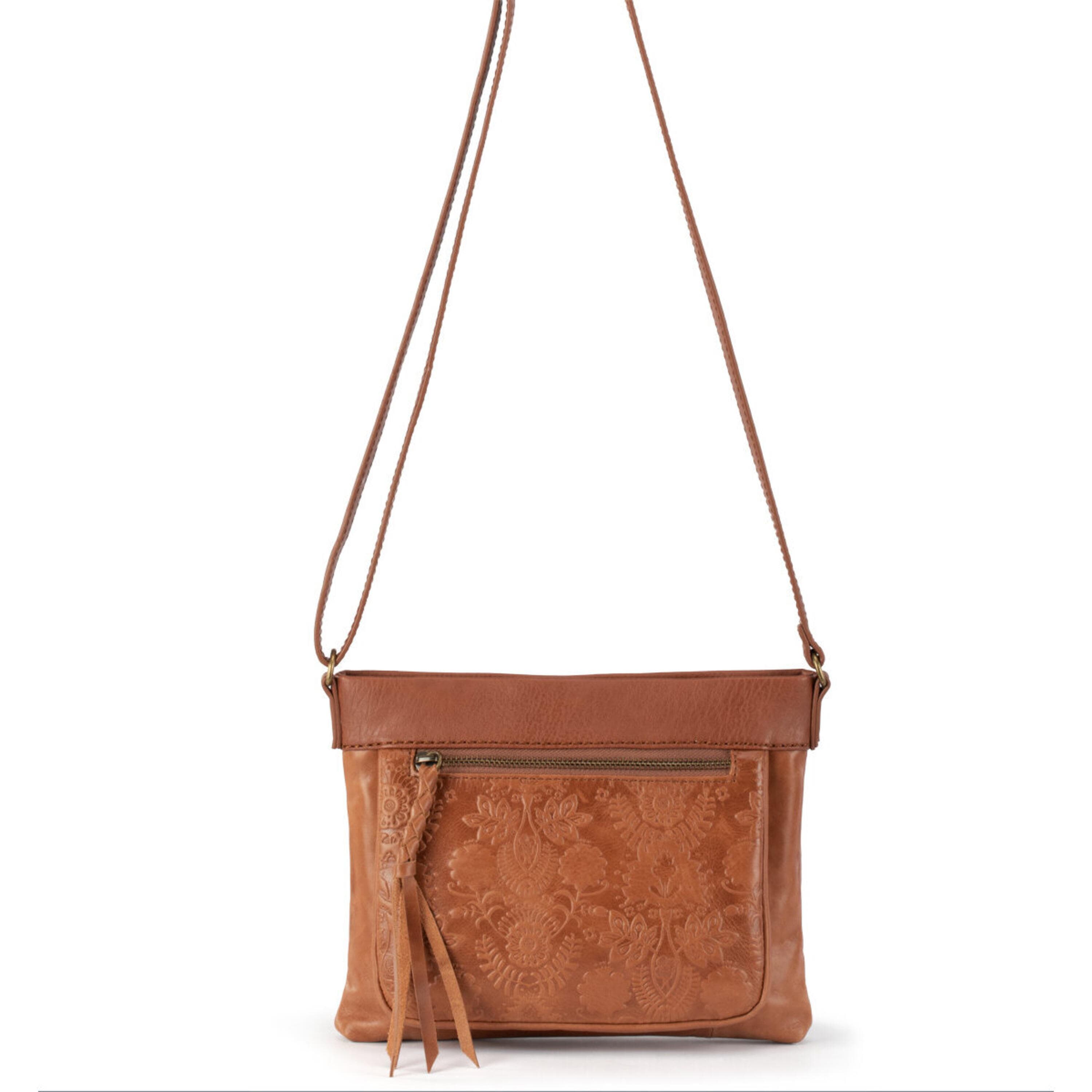 The Sak Sanibel Mini Crossbody - Leather - Tobacco Floral Embossed
