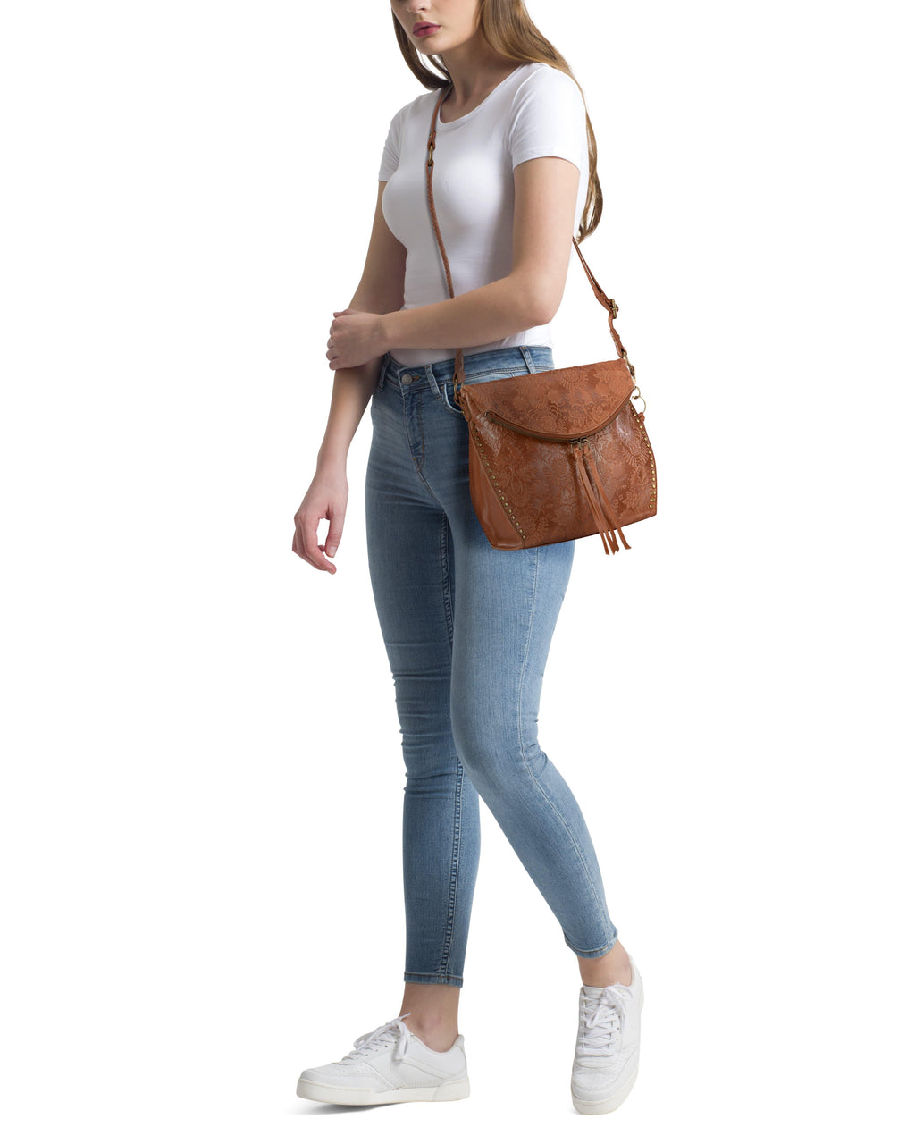 The Sak Silverlake Flap Crossbody - Leather - Tobacco Floral Embossed