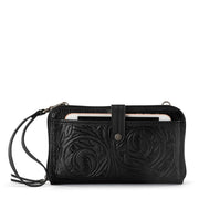 Iris Smartphone Wallet - Leather - Black Leaf Embossed