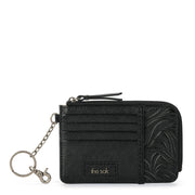 Iris Card Wallet - Leather - Black Leaf Embossed