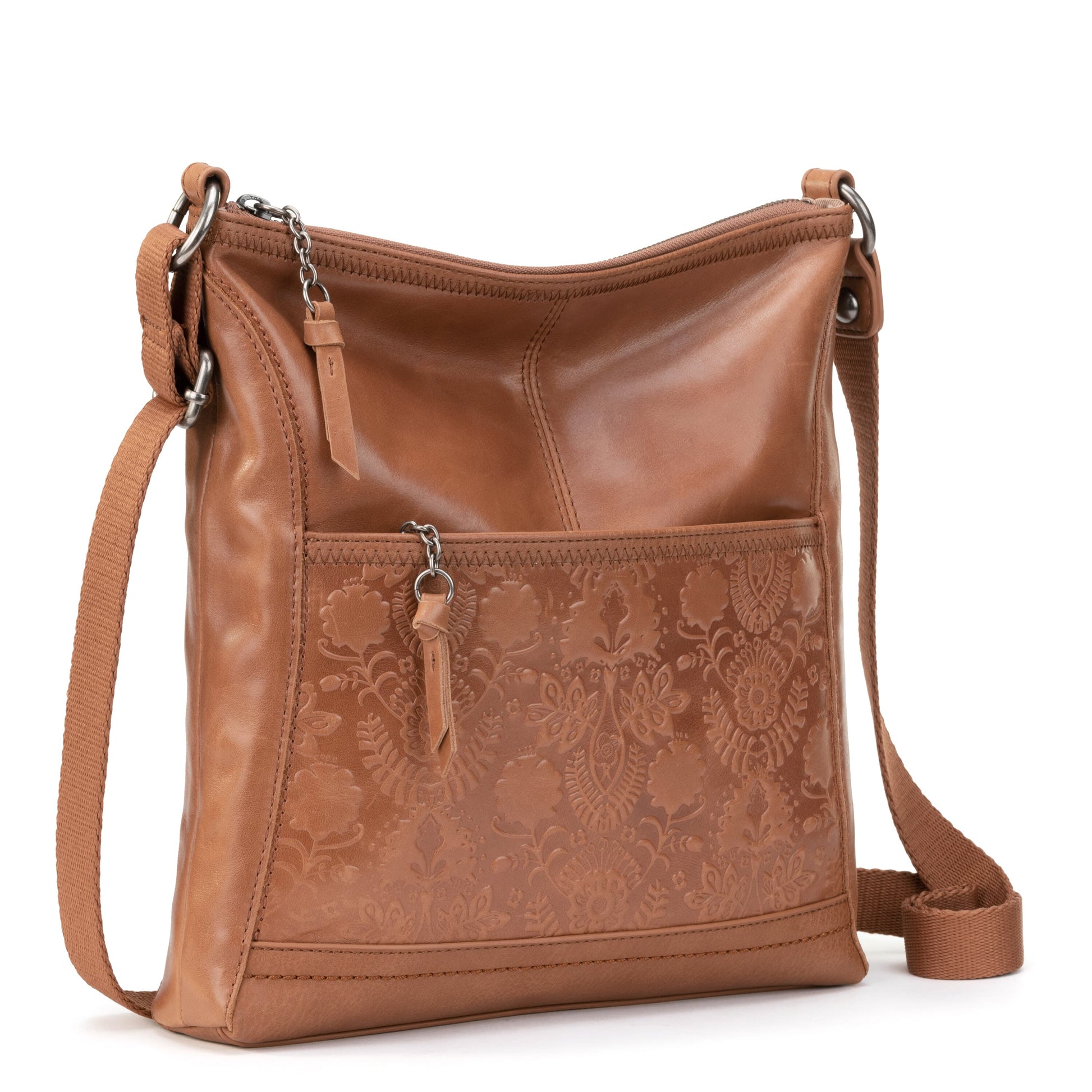 The Sak Iris Crossbody Leather - |Tobacco Floral Embossed|