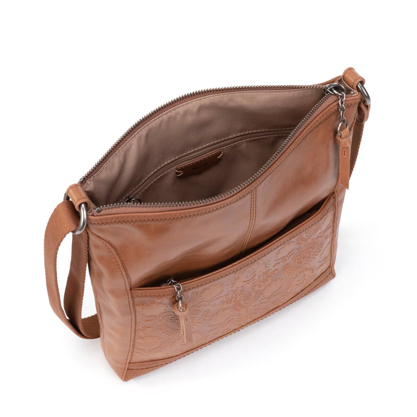 The Sak Iris Crossbody Leather - |Tobacco Floral Embossed|