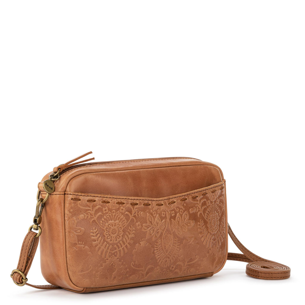 The Sak Cora Smartphone Crossbody - Leather - Tobacco Floral Embossed