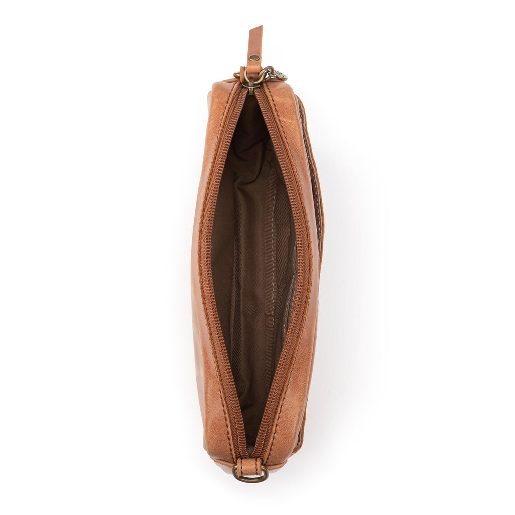 The Sak Cora Smartphone Crossbody - Leather - Tobacco Floral Embossed